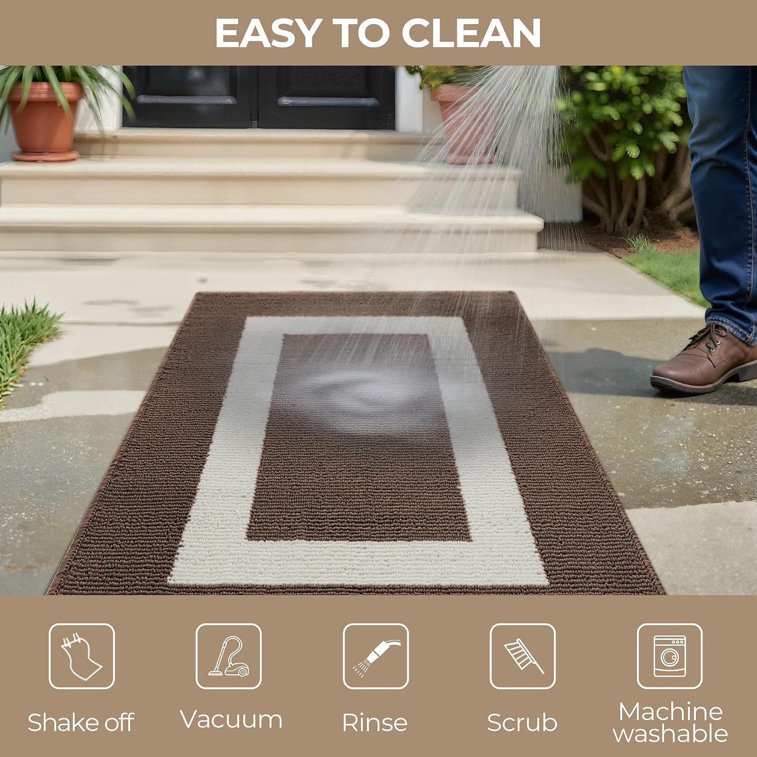 image:imageGRANNY SAYS Front Door Mat Indoor Entrance Indoor Door Rugs for Entryway LowProfile NonSlip Outdoor Rugs Washable Floor Mat Welcome Mat 32x20 GreyDark Brown Rectangular