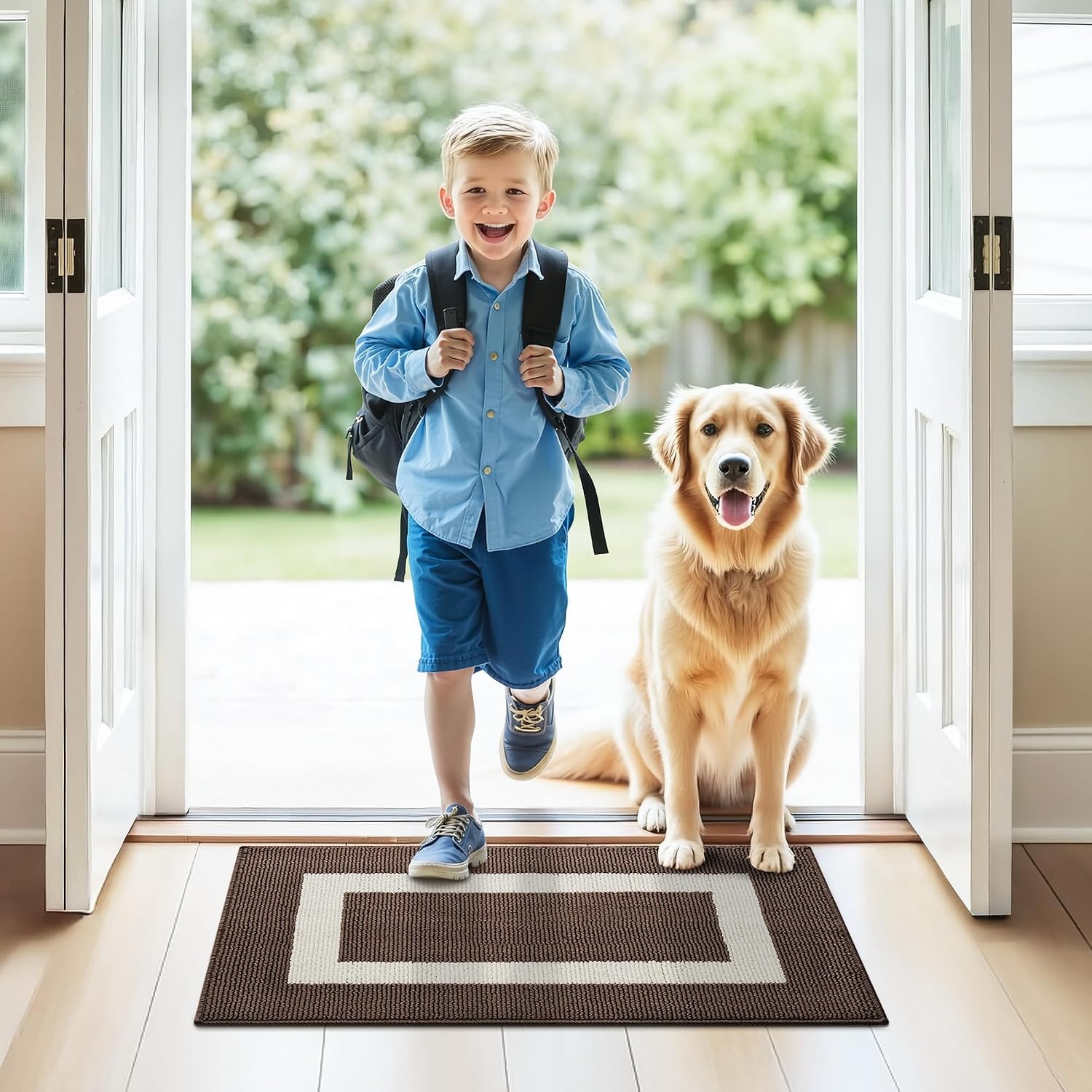 image:imageGRANNY SAYS Front Door Mat Indoor Entrance Indoor Door Rugs for Entryway LowProfile NonSlip Outdoor Rugs Washable Floor Mat Welcome Mat 32x20 GreyDark Brown Rectangular