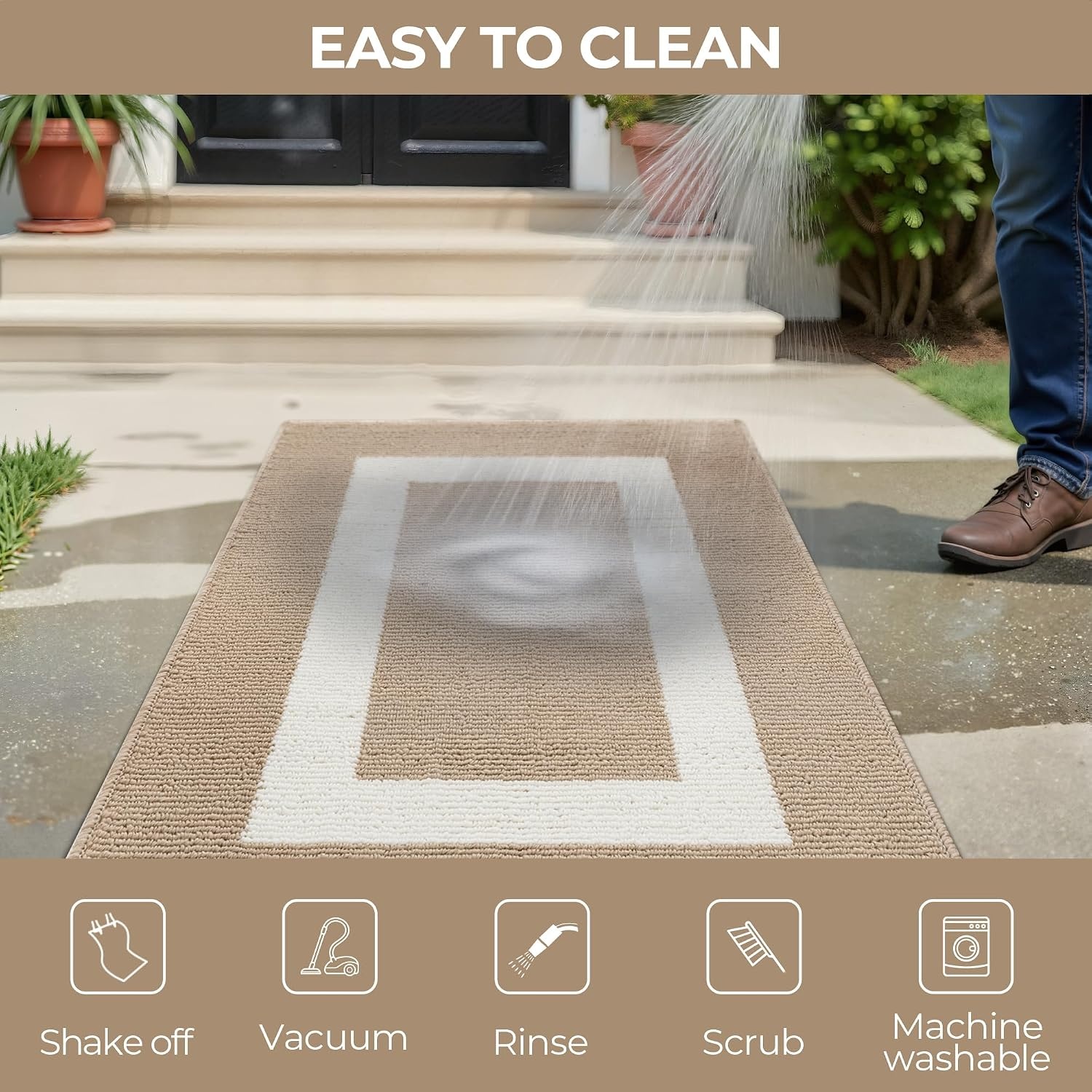 image:imageGRANNY SAYS Front Door Mat Indoor Entrance Indoor Door Rugs for Entryway LowProfile NonSlip Outdoor Rugs Washable Floor Mat Welcome Mat 32x20 GreyKhaki Rectangular