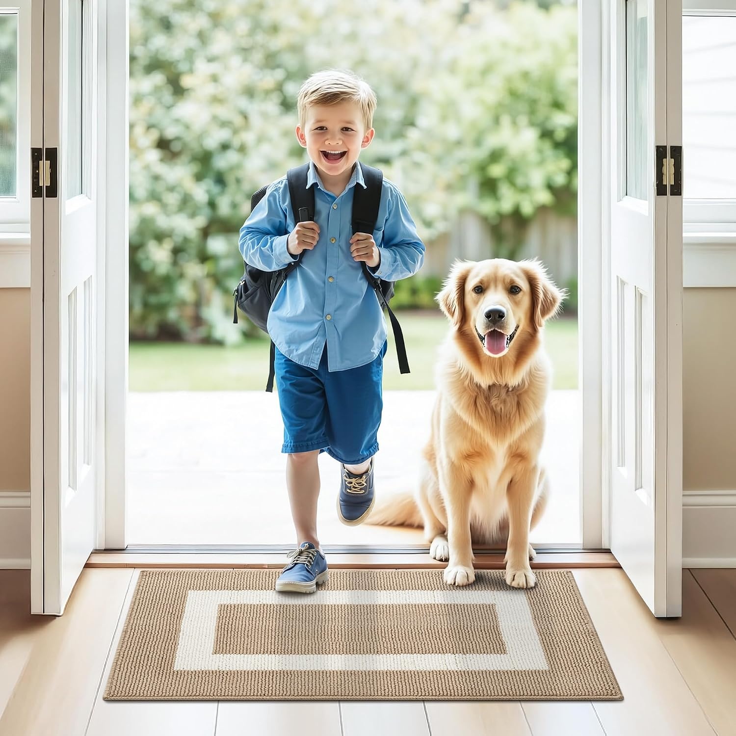 image:imageGRANNY SAYS Front Door Mat Indoor Entrance Indoor Door Rugs for Entryway LowProfile NonSlip Outdoor Rugs Washable Floor Mat Welcome Mat 32x20 GreyKhaki Rectangular