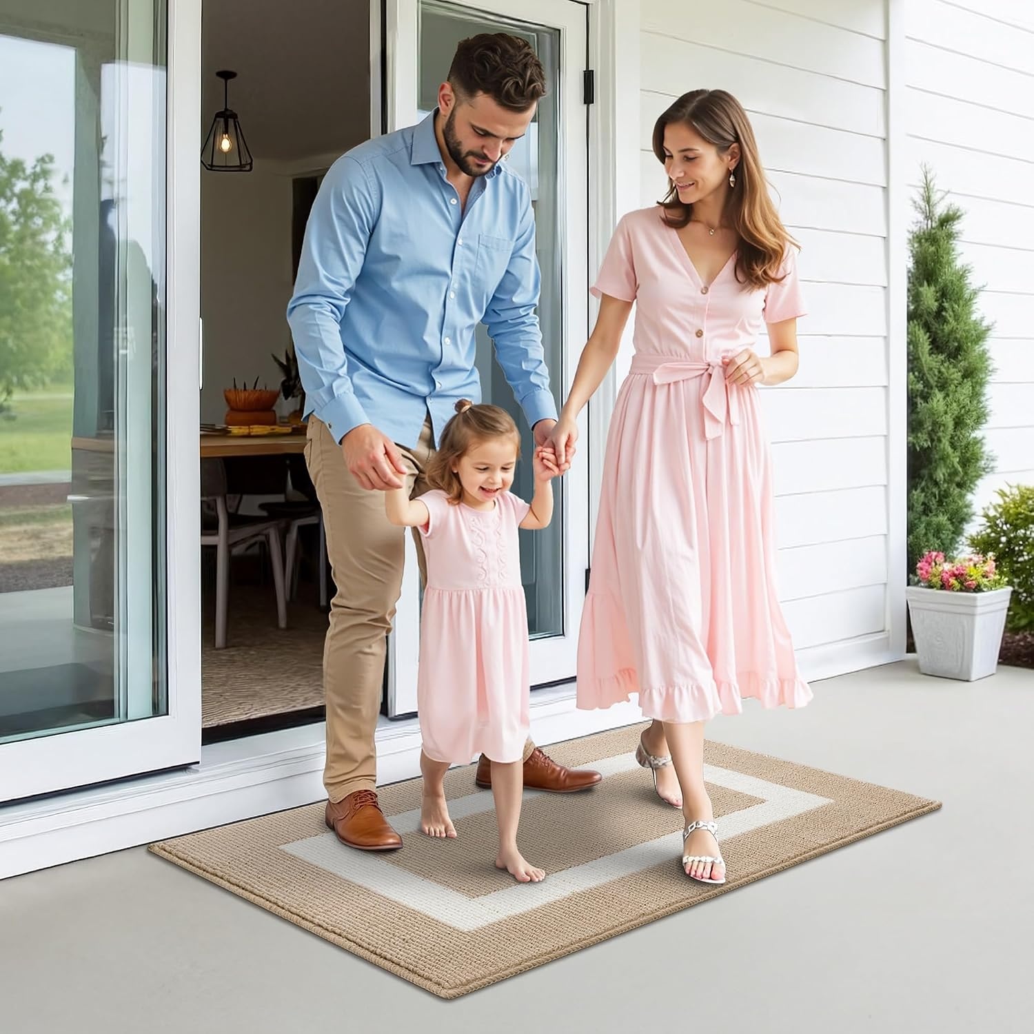 image:imageGRANNY SAYS Front Door Mat Indoor Entrance Indoor Door Rugs for Entryway LowProfile NonSlip Outdoor Rugs Washable Floor Mat Welcome Mat 32x20 GreyKhaki Rectangular