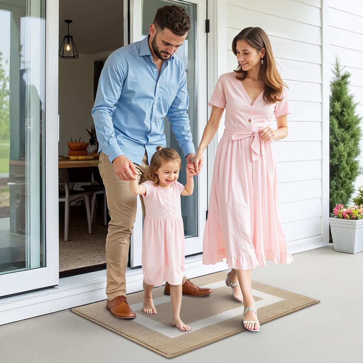 image:imageGRANNY SAYS Front Door Mat Indoor Entrance Indoor Door Rugs for Entryway LowProfile NonSlip Outdoor Rugs Washable Floor Mat Welcome Mat 32x20 GreyKhaki Rectangular