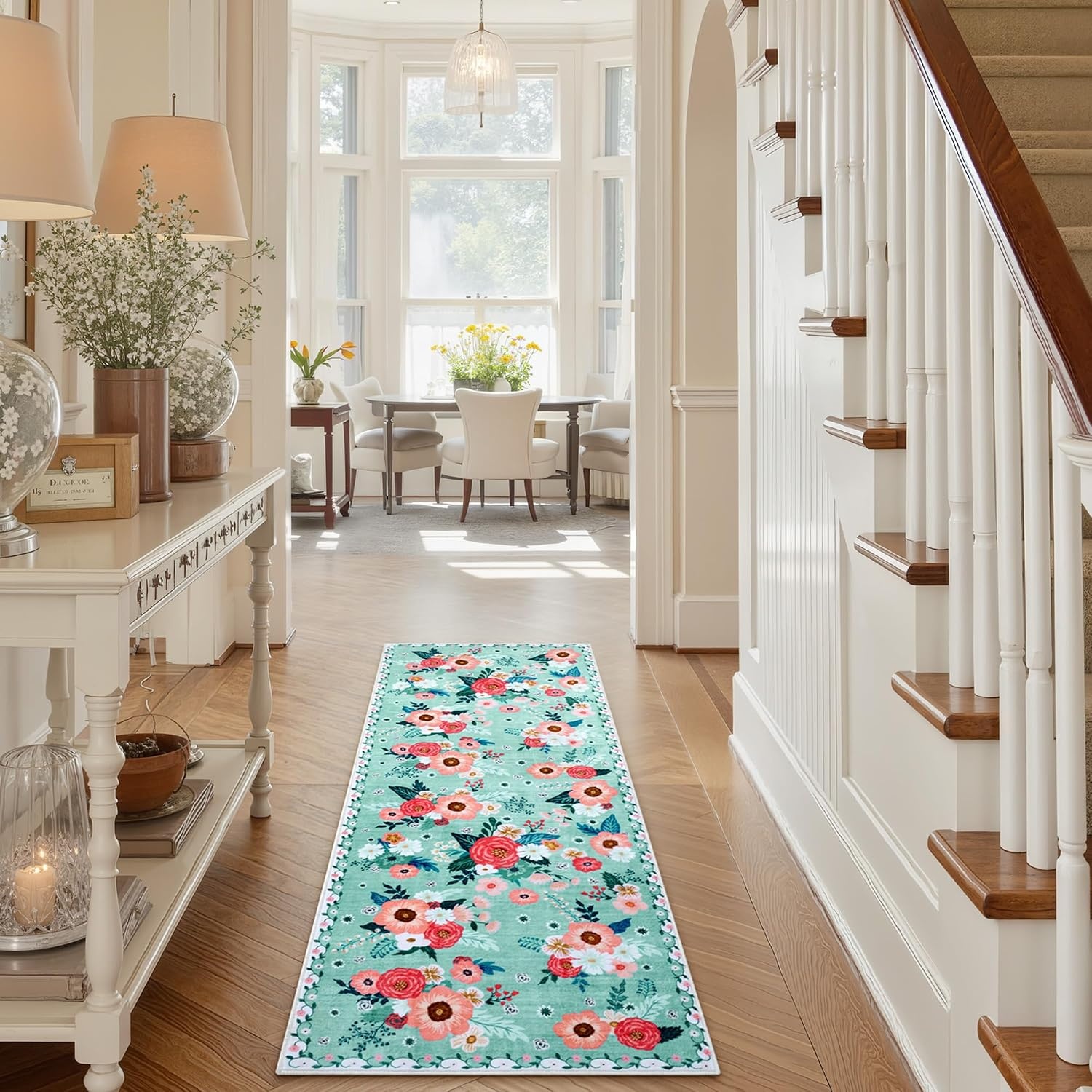 image:imageGRANNY SAYS Front Door Mat Indoor Entrance Indoor Doormat 2 x 3 Washable Mat Low Profile Stain Resistance Mats for Entryway Porch Rug Aqua FloralAqua