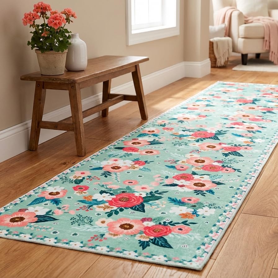 image:imageGRANNY SAYS Front Door Mat Indoor Entrance Indoor Doormat 2 x 3 Washable Mat Low Profile Stain Resistance Mats for Entryway Porch Rug Aqua FloralAqua