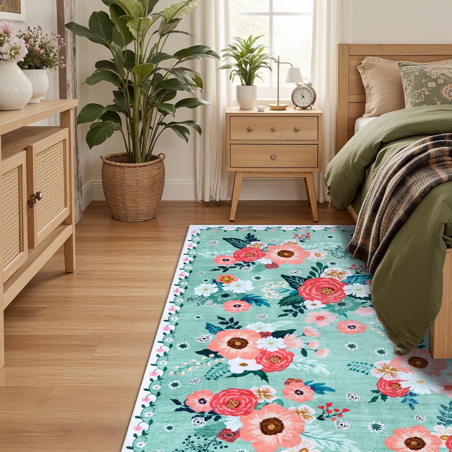 image:imageGRANNY SAYS Front Door Mat Indoor Entrance Indoor Doormat 2 x 3 Washable Mat Low Profile Stain Resistance Mats for Entryway Porch Rug Aqua FloralAqua