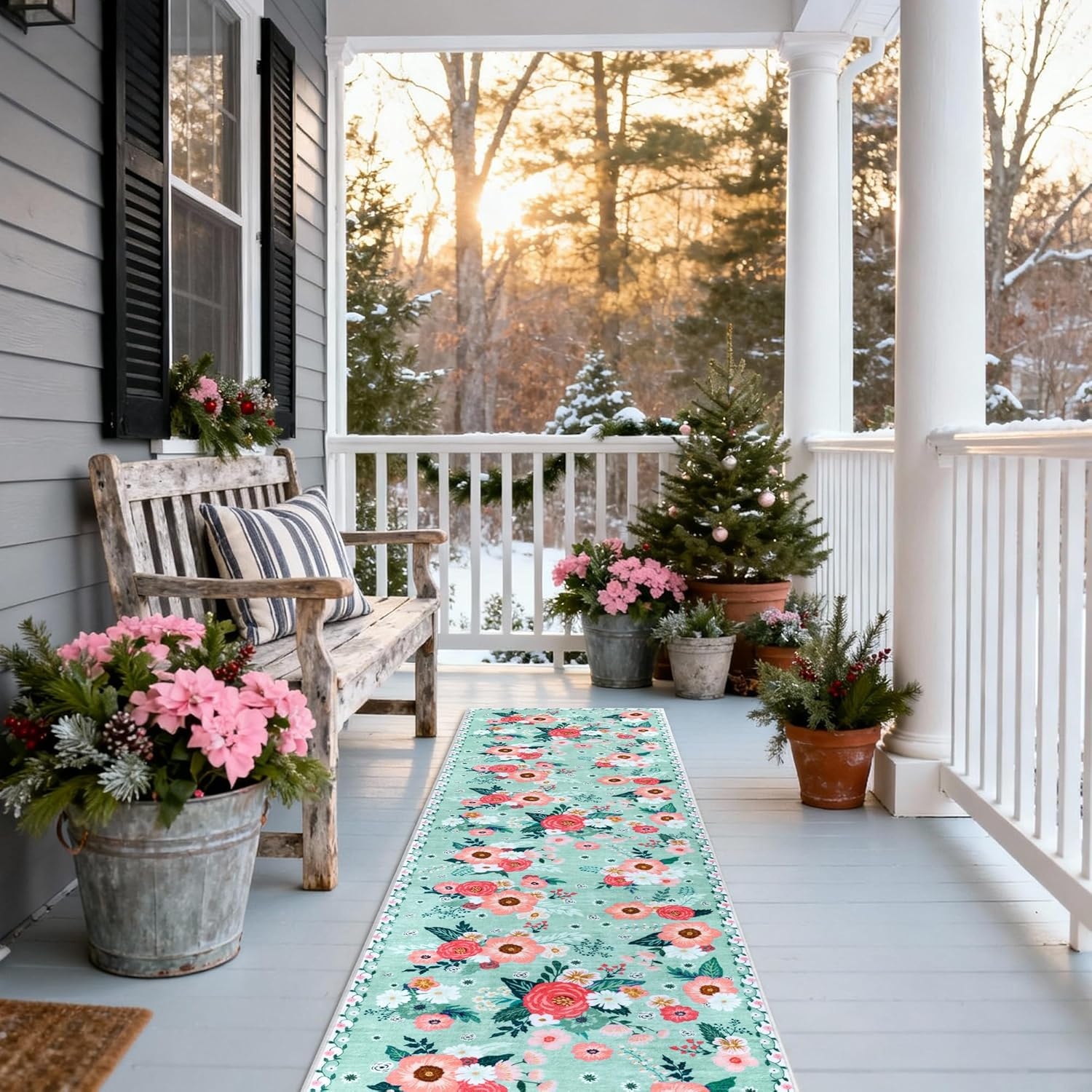 image:imageGRANNY SAYS Front Door Mat Indoor Entrance Indoor Doormat 2 x 3 Washable Mat Low Profile Stain Resistance Mats for Entryway Porch Rug Aqua FloralAqua
