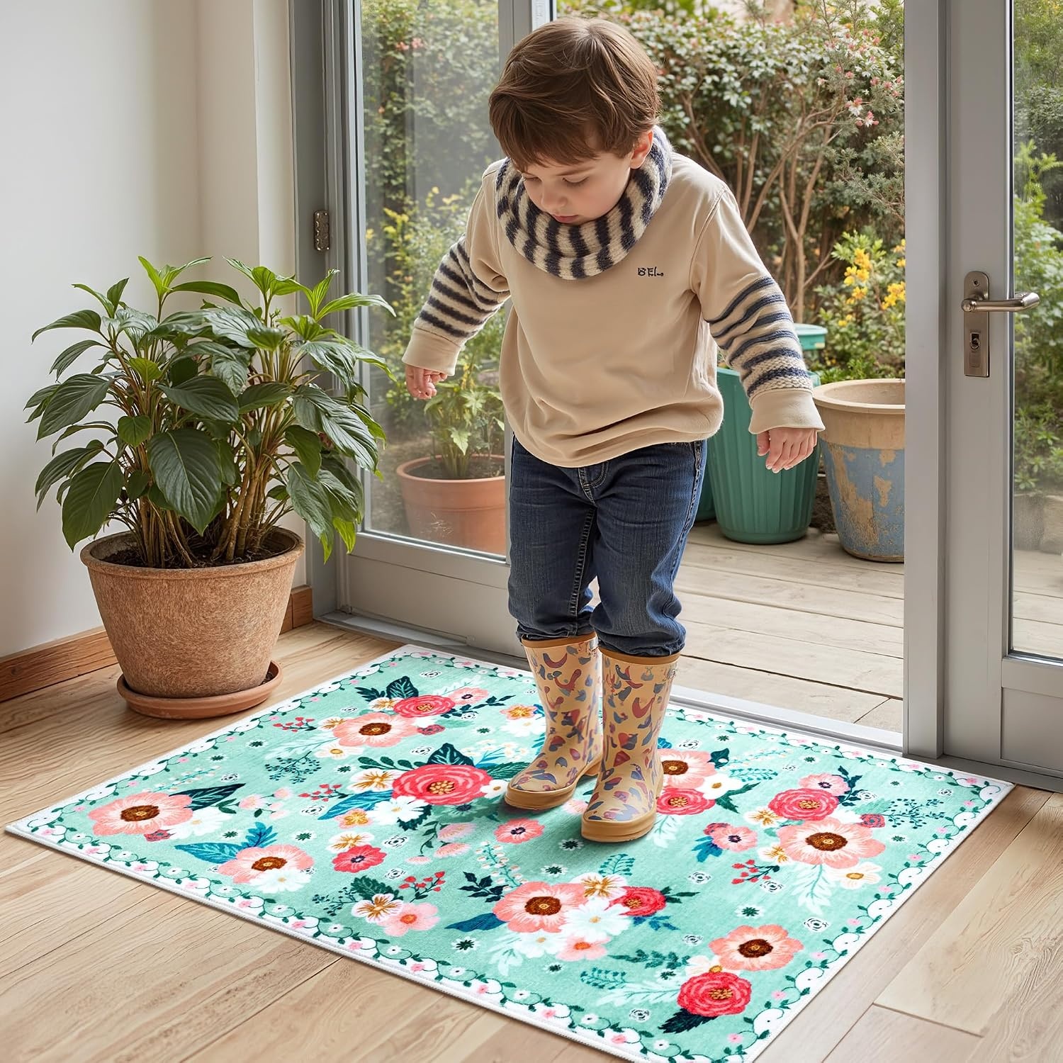 image:imageGRANNY SAYS Front Door Mat Indoor Entrance Indoor Doormat 2 x 3 Washable Mat Low Profile Stain Resistance Mats for Entryway Porch Rug Aqua FloralAqua
