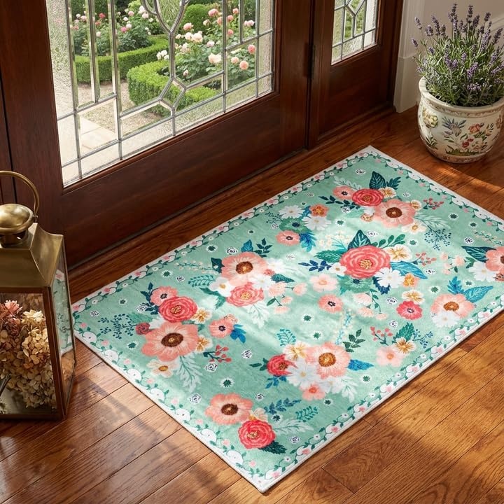 image:imageGRANNY SAYS Front Door Mat Indoor Entrance Indoor Doormat 2 x 3 Washable Mat Low Profile Stain Resistance Mats for Entryway Porch Rug Aqua FloralAqua