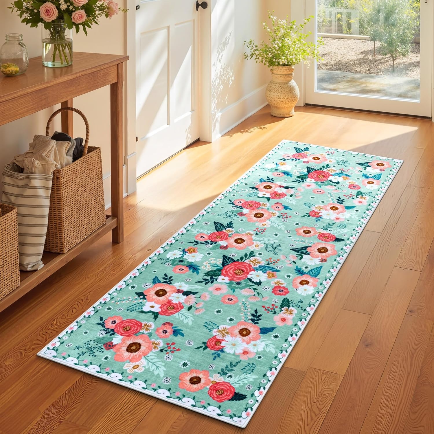 image:imageGRANNY SAYS Front Door Mat Indoor Entrance Indoor Doormat 2 x 3 Washable Mat Low Profile Stain Resistance Mats for Entryway Porch Rug Aqua FloralAqua