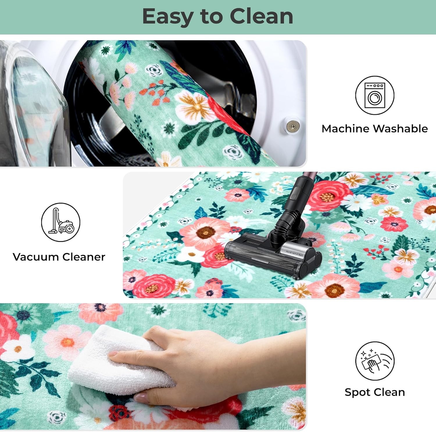 image:imageGRANNY SAYS Front Door Mat Indoor Entrance Indoor Doormat 2 x 3 Washable Mat Low Profile Stain Resistance Mats for Entryway Porch Rug Aqua FloralAqua