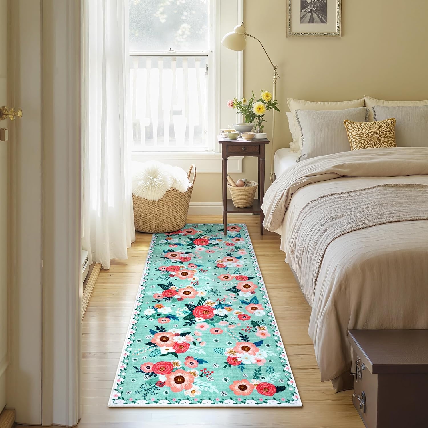 image:imageGRANNY SAYS Front Door Mat Indoor Entrance Indoor Doormat 2 x 3 Washable Mat Low Profile Stain Resistance Mats for Entryway Porch Rug Aqua FloralAqua