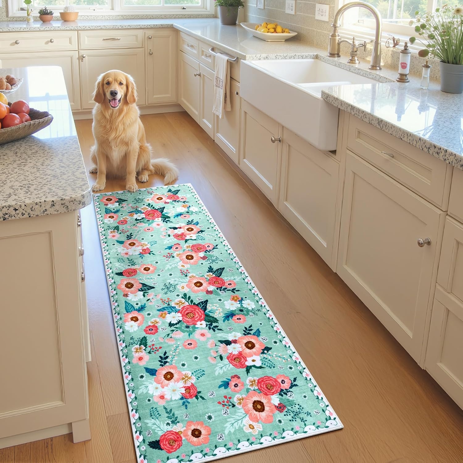 image:imageGRANNY SAYS Front Door Mat Indoor Entrance Indoor Doormat 2 x 3 Washable Mat Low Profile Stain Resistance Mats for Entryway Porch Rug Aqua FloralAqua
