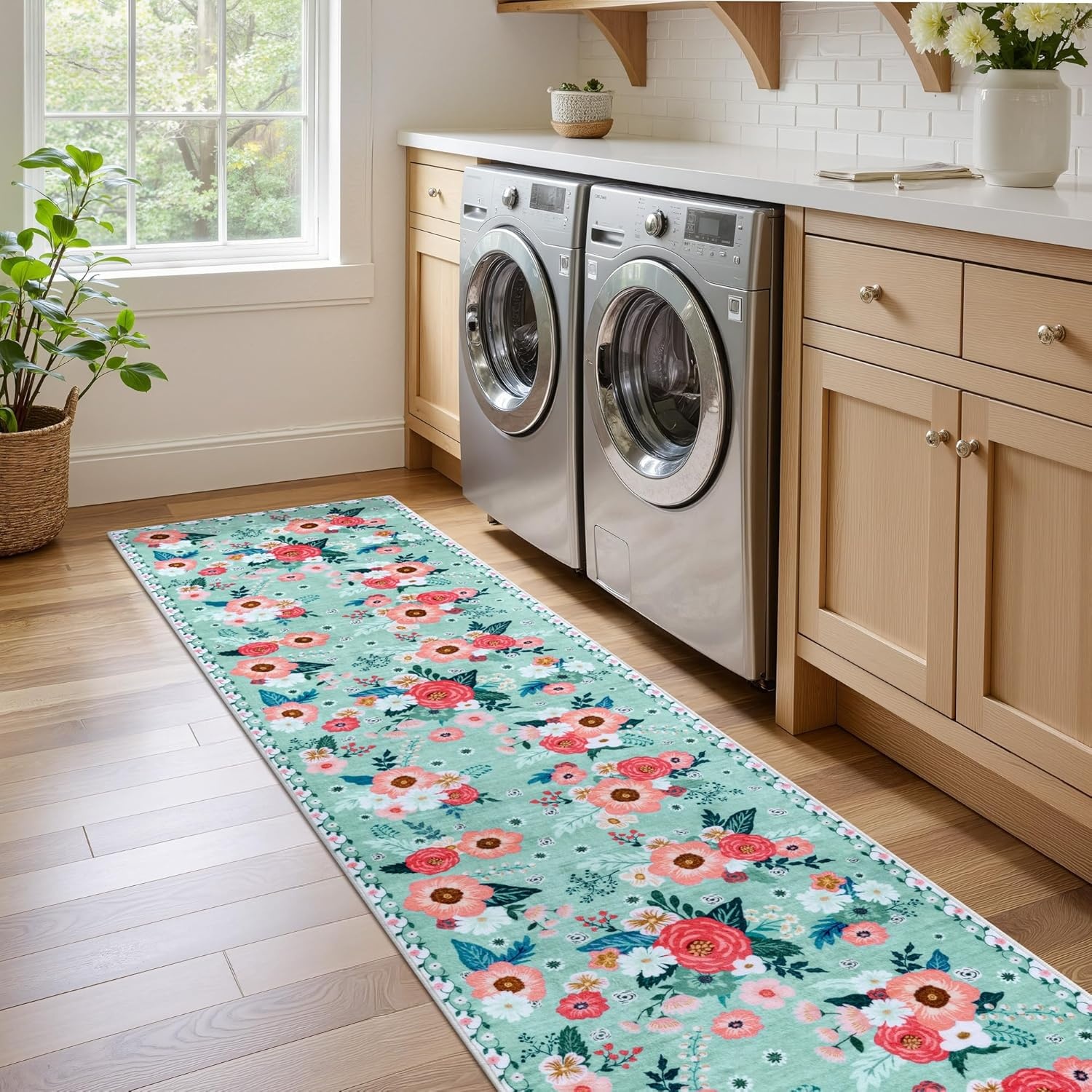 image:imageGRANNY SAYS Front Door Mat Indoor Entrance Indoor Doormat 2 x 3 Washable Mat Low Profile Stain Resistance Mats for Entryway Porch Rug Aqua FloralAqua