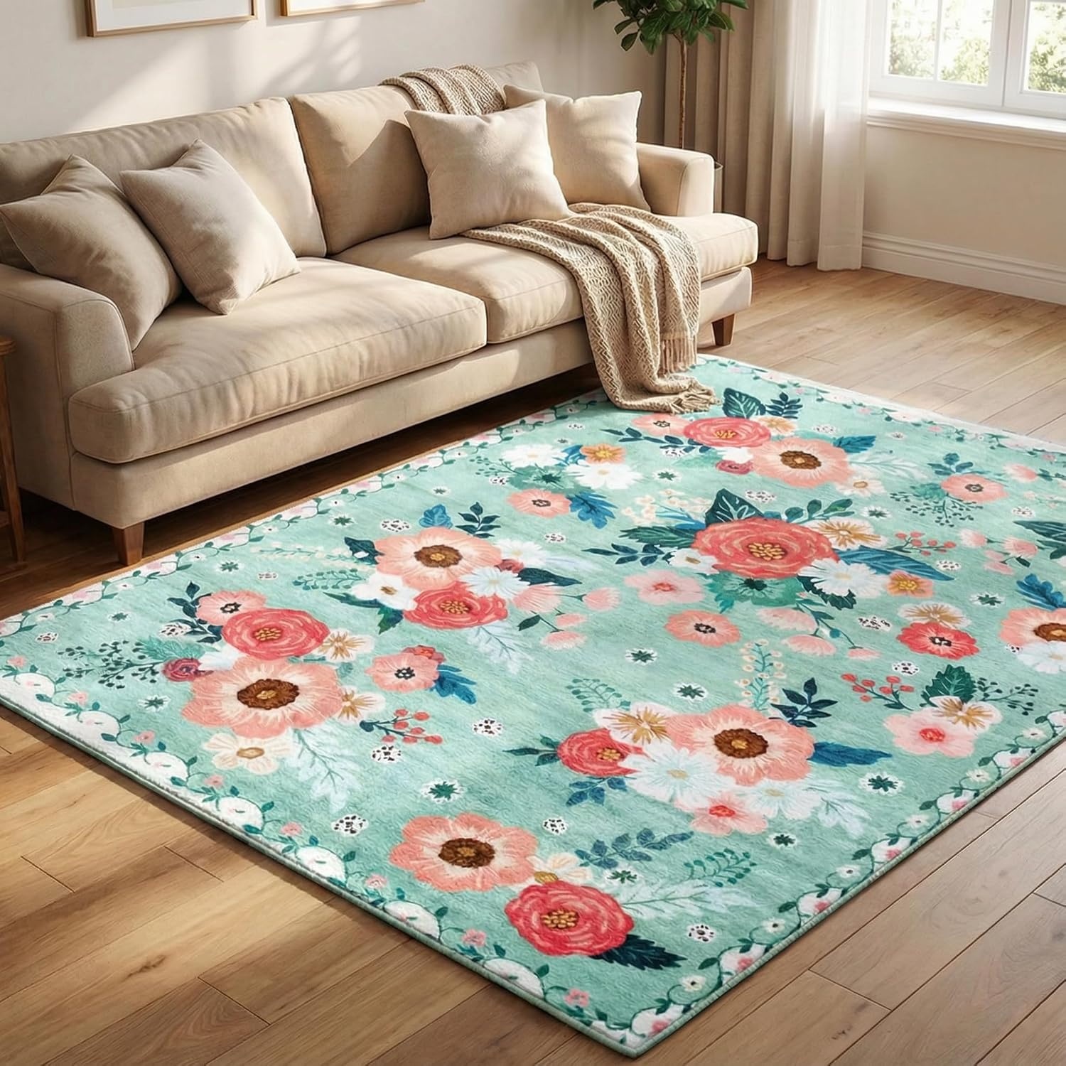 image:imageGRANNY SAYS Front Door Mat Indoor Entrance Indoor Doormat 2 x 3 Washable Mat Low Profile Stain Resistance Mats for Entryway Porch Rug Aqua FloralAqua