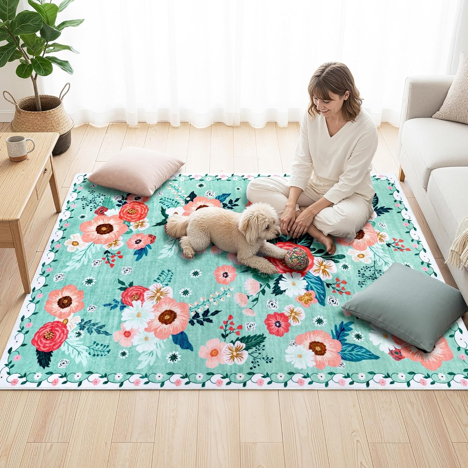image:imageGRANNY SAYS Front Door Mat Indoor Entrance Indoor Doormat 2 x 3 Washable Mat Low Profile Stain Resistance Mats for Entryway Porch Rug Aqua FloralAqua