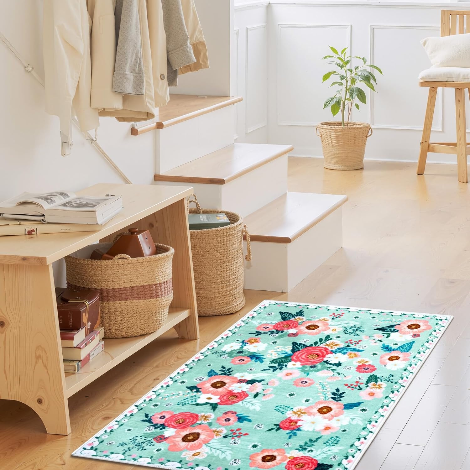 image:imageGRANNY SAYS Front Door Mat Indoor Entrance Indoor Doormat 2 x 3 Washable Mat Low Profile Stain Resistance Mats for Entryway Porch Rug Aqua FloralAqua