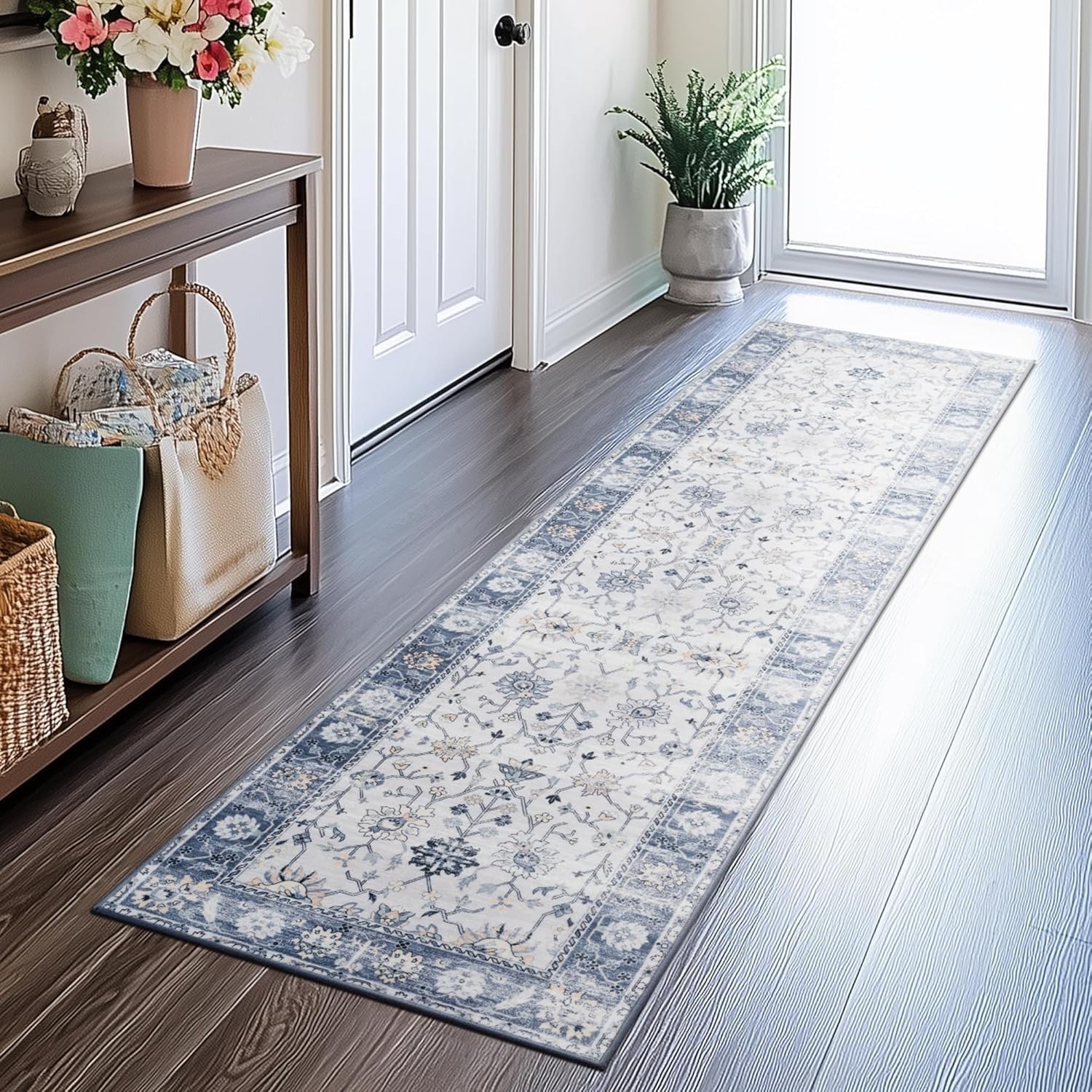 image:imageGRANNY SAYS Front Door Mat Indoor Entrance Indoor Doormat 2 x 3 Washable Mat Low Profile Stain Resistance Mats for Entryway Porch Rug Aqua FloralBlue