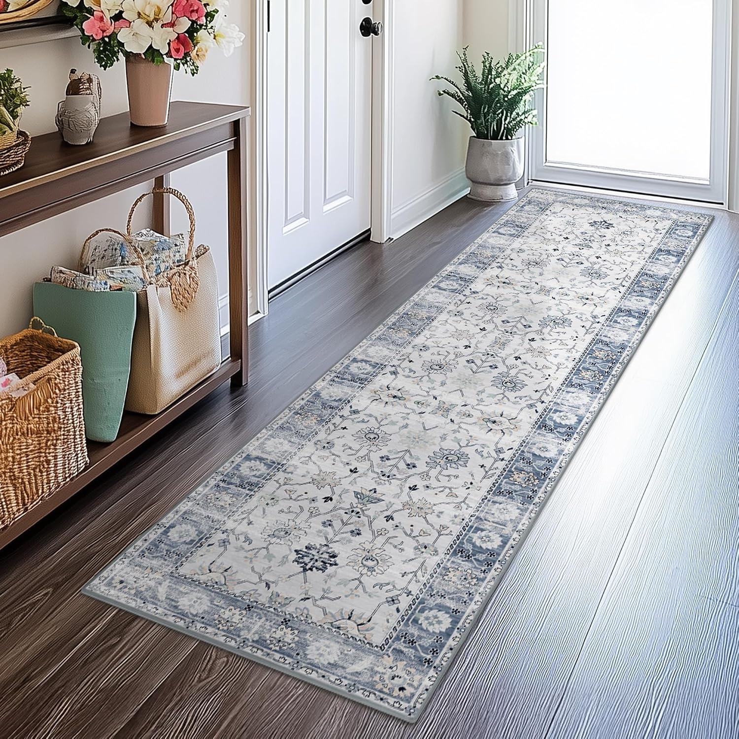 image:imageGRANNY SAYS Front Door Mat Indoor Entrance Indoor Doormat 2 x 3 Washable Mat Low Profile Stain Resistance Mats for Entryway Porch Rug Aqua FloralBlue