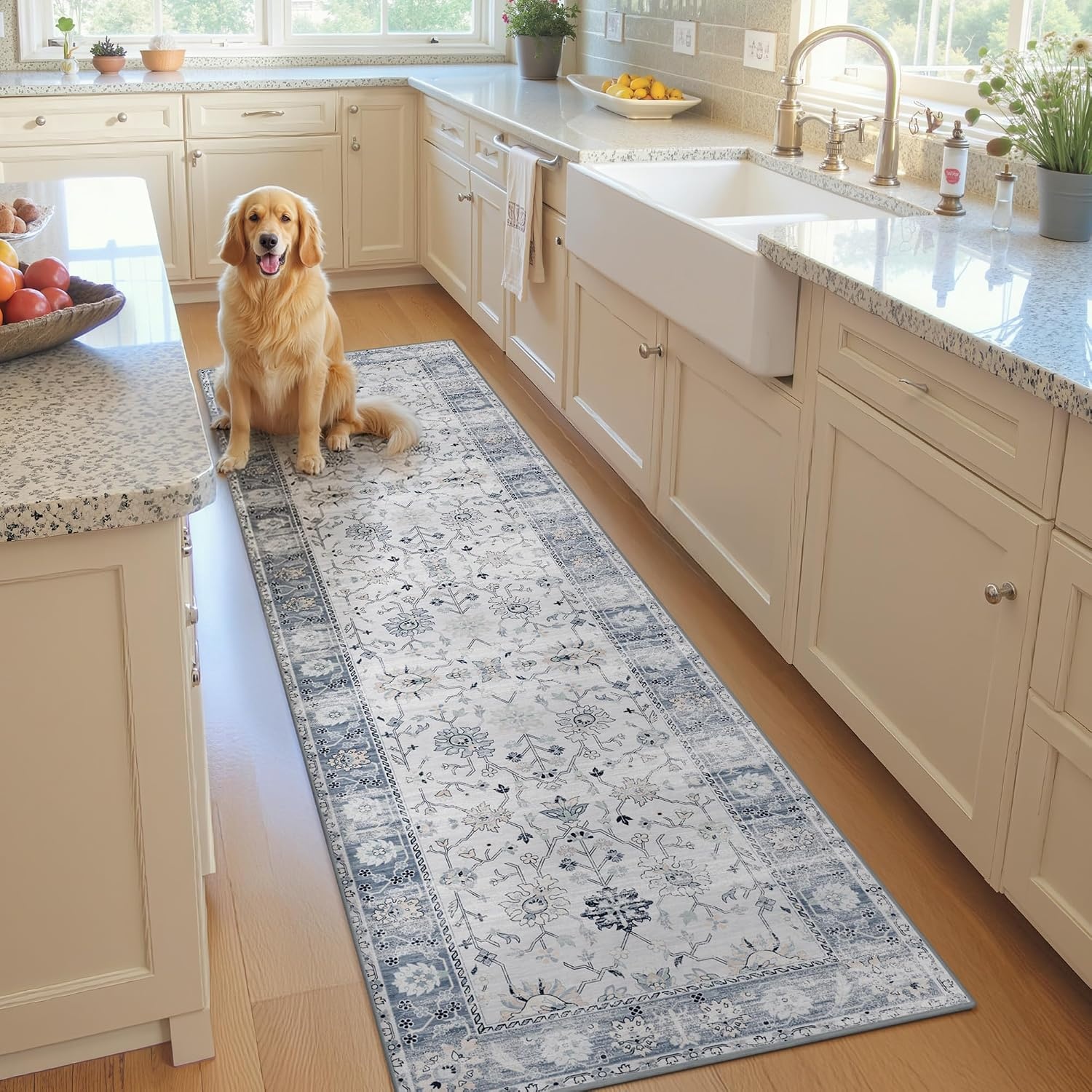 image:imageGRANNY SAYS Front Door Mat Indoor Entrance Indoor Doormat 2 x 3 Washable Mat Low Profile Stain Resistance Mats for Entryway Porch Rug Aqua FloralBlue