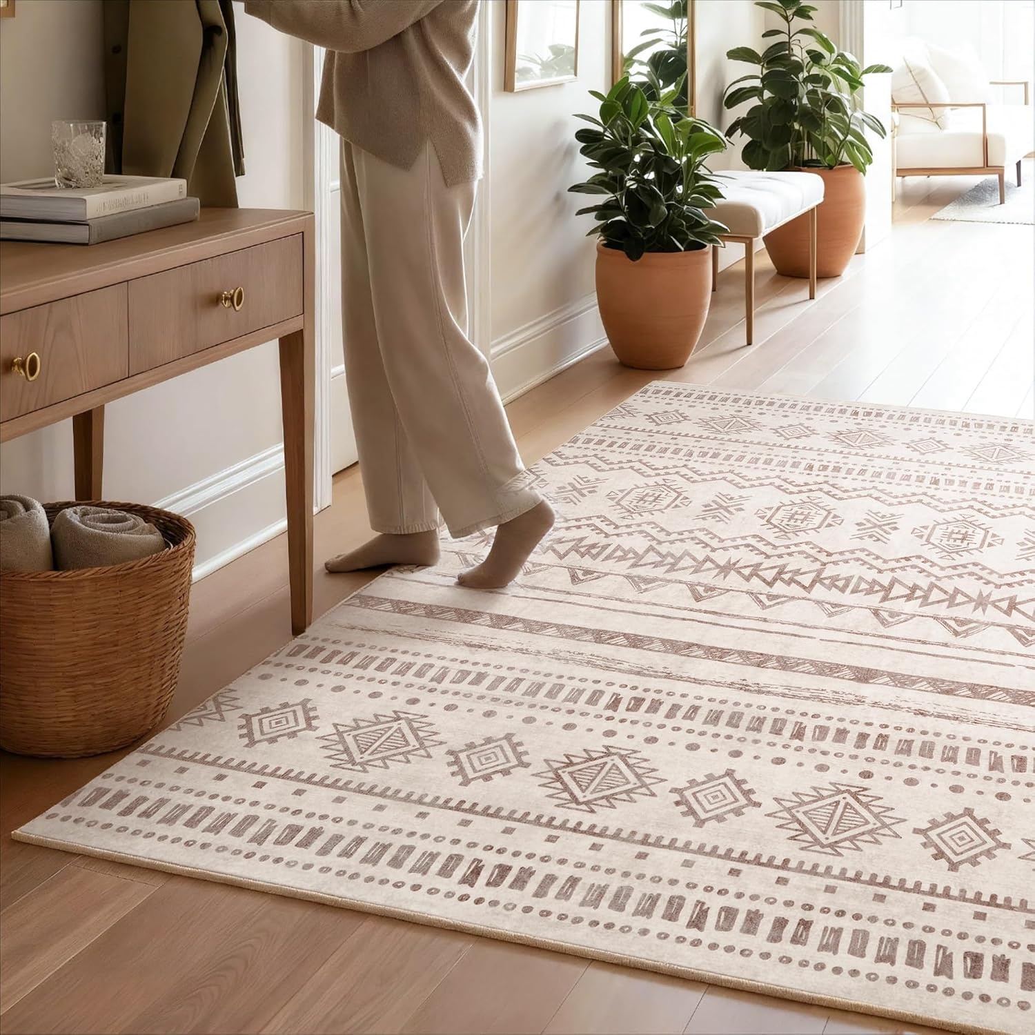 image:imageGRANNY SAYS Front Door Mat Indoor Entrance Indoor Doormat 2 x 3 Washable Mat Low Profile Stain Resistance Mats for Entryway Porch Rug Aqua FloralBohokhaki