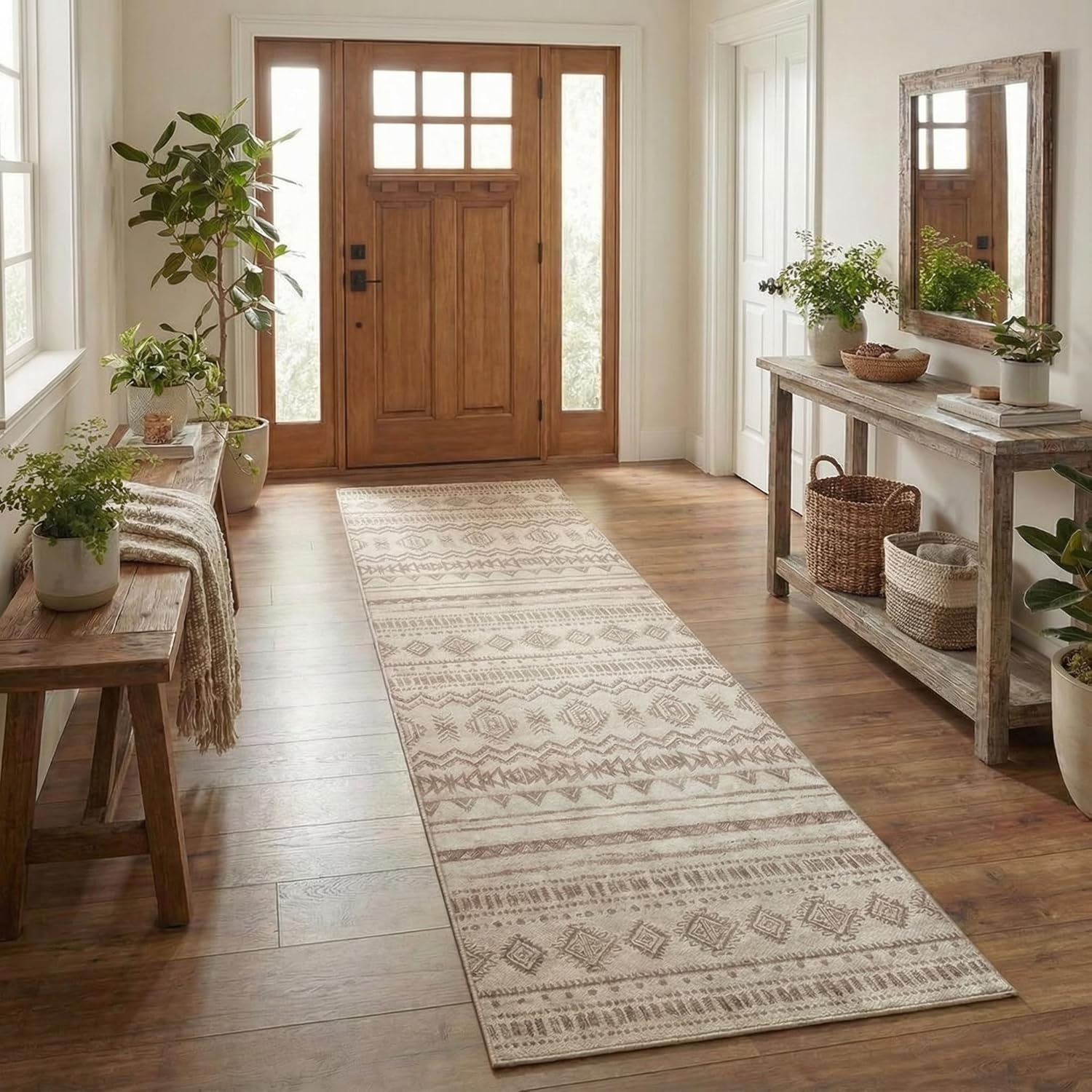 image:imageGRANNY SAYS Front Door Mat Indoor Entrance Indoor Doormat 2 x 3 Washable Mat Low Profile Stain Resistance Mats for Entryway Porch Rug Aqua FloralBohokhaki