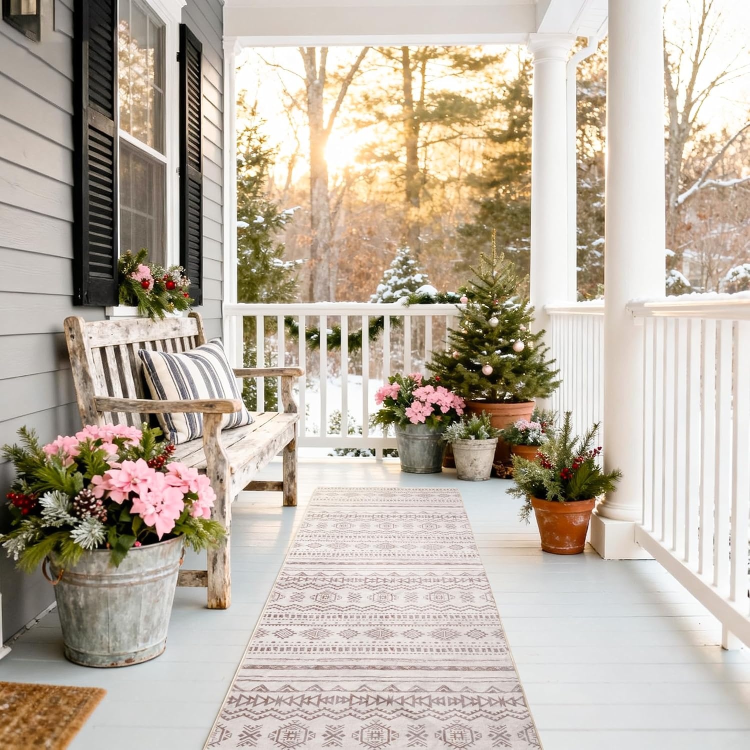image:imageGRANNY SAYS Front Door Mat Indoor Entrance Indoor Doormat 2 x 3 Washable Mat Low Profile Stain Resistance Mats for Entryway Porch Rug Aqua FloralBohokhaki