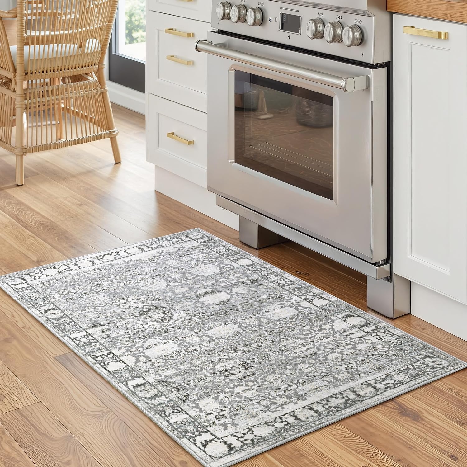 image:imageGRANNY SAYS Front Door Mat Indoor Entrance Indoor Doormat 2 x 3 Washable Mat Low Profile Stain Resistance Mats for Entryway Porch Rug Aqua FloralGrey