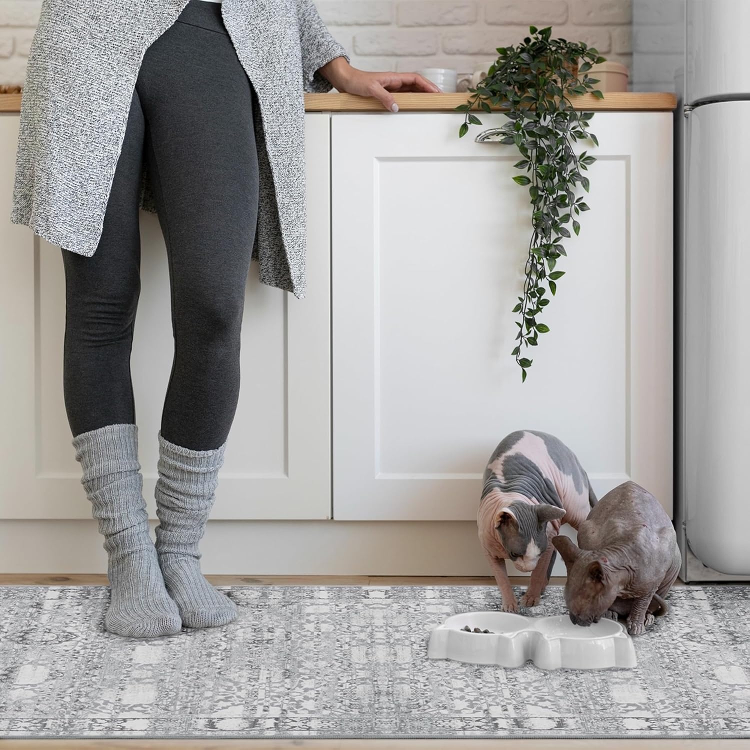 image:imageGRANNY SAYS Front Door Mat Indoor Entrance Indoor Doormat 2 x 3 Washable Mat Low Profile Stain Resistance Mats for Entryway Porch Rug Aqua FloralGrey