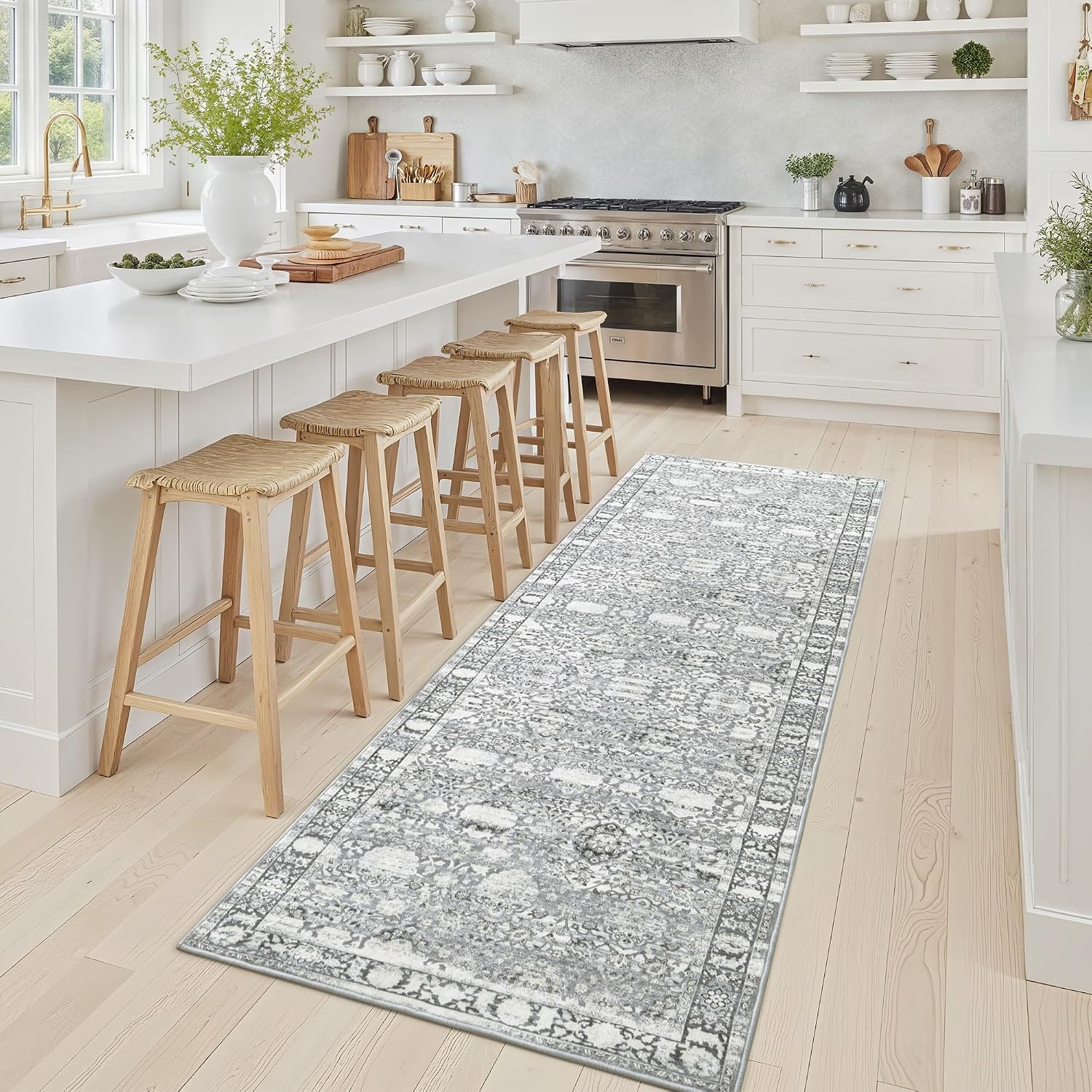 image:imageGRANNY SAYS Front Door Mat Indoor Entrance Indoor Doormat 2 x 3 Washable Mat Low Profile Stain Resistance Mats for Entryway Porch Rug Aqua FloralGrey