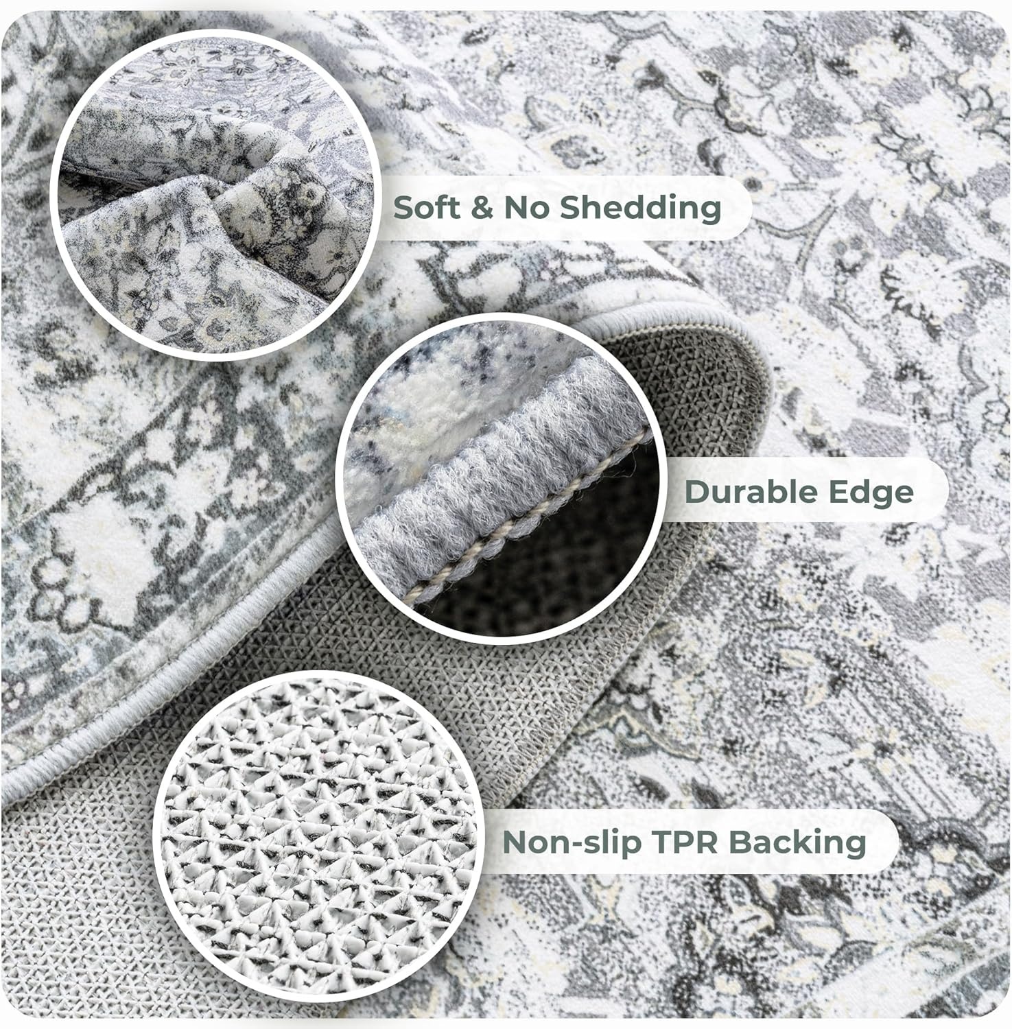 image:imageGRANNY SAYS Front Door Mat Indoor Entrance Indoor Doormat 2 x 3 Washable Mat Low Profile Stain Resistance Mats for Entryway Porch Rug Aqua FloralGrey