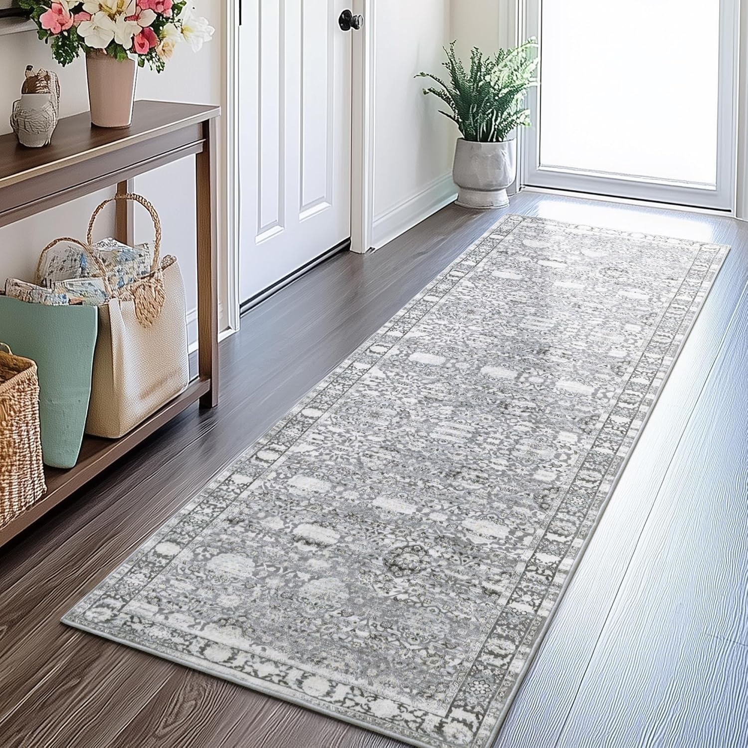 image:imageGRANNY SAYS Front Door Mat Indoor Entrance Indoor Doormat 2 x 3 Washable Mat Low Profile Stain Resistance Mats for Entryway Porch Rug Aqua FloralGrey