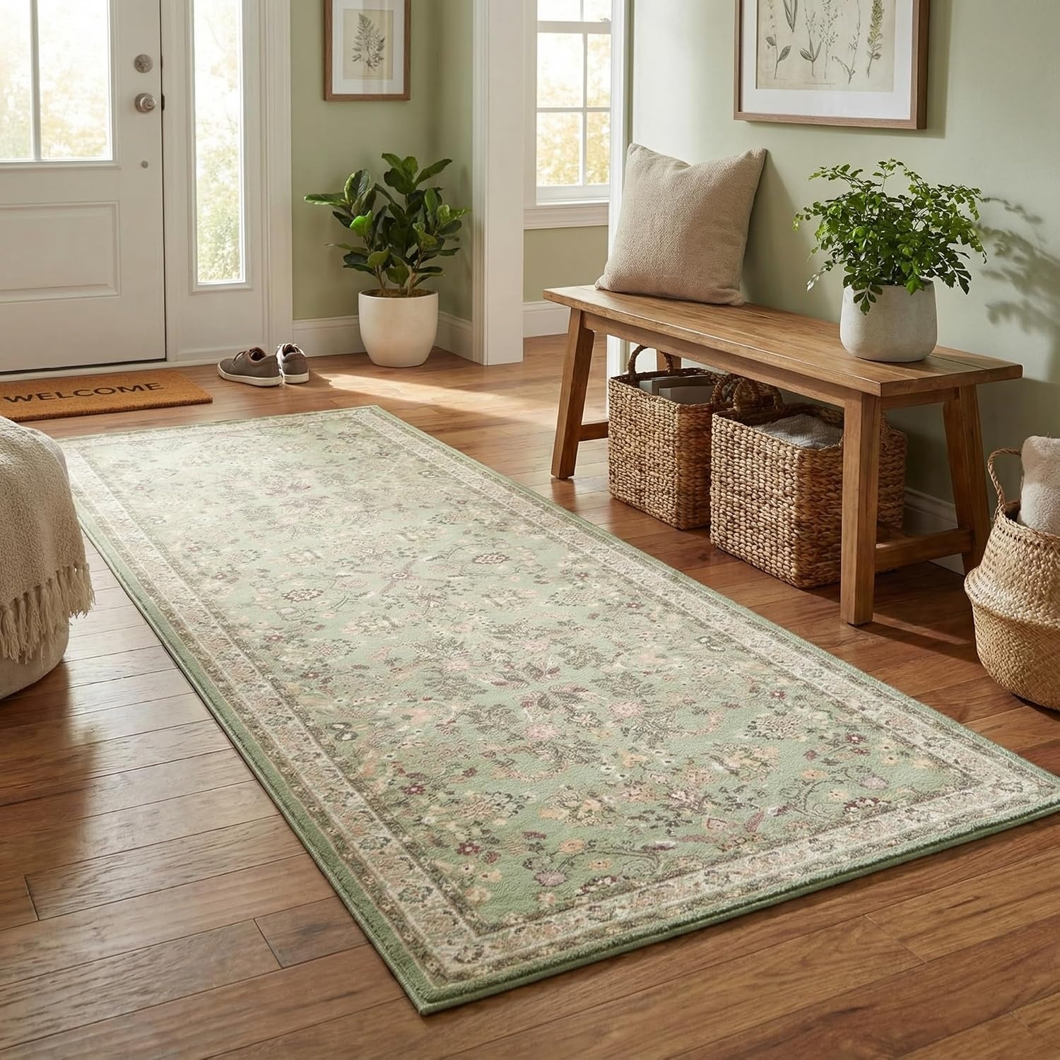 image:imageGRANNY SAYS Front Door Mat Indoor Entrance Indoor Doormat 28 x 4 Washable Mats Low Profile Stain Resistance Mat for Entryway NonSlip Long Doormat Black Boho FloralGreen