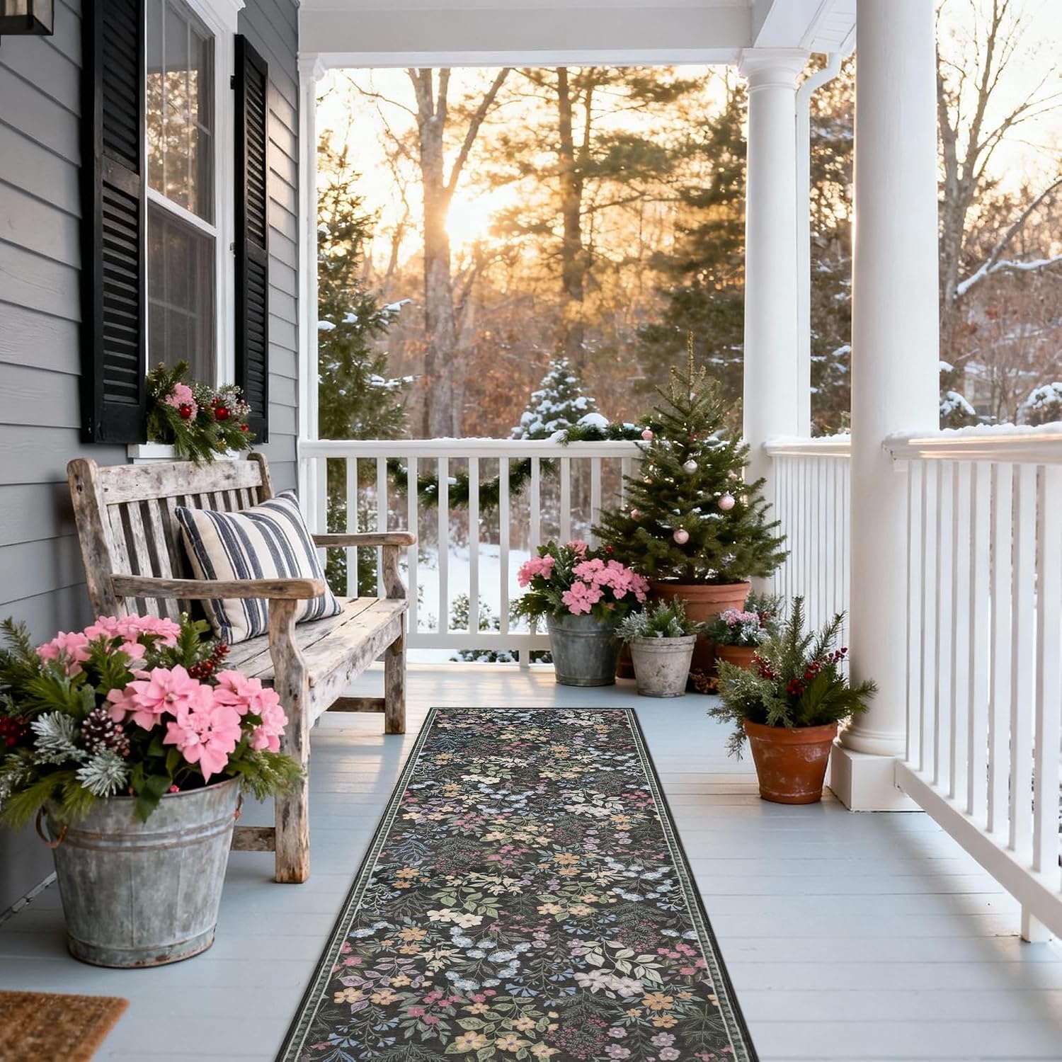 image:imageGRANNY SAYS Front Door Mat Indoor Entrance Indoor Doormat 28 x 4 Washable Mats Low Profile Stain Resistance Mat for Entryway NonSlip Long Doormat Black Boho FloralBlack Flowers2