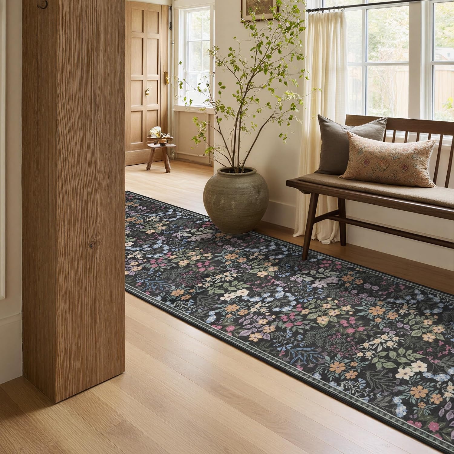 image:imageGRANNY SAYS Front Door Mat Indoor Entrance Indoor Doormat 28 x 4 Washable Mats Low Profile Stain Resistance Mat for Entryway NonSlip Long Doormat Black Boho FloralBlack Flowers2