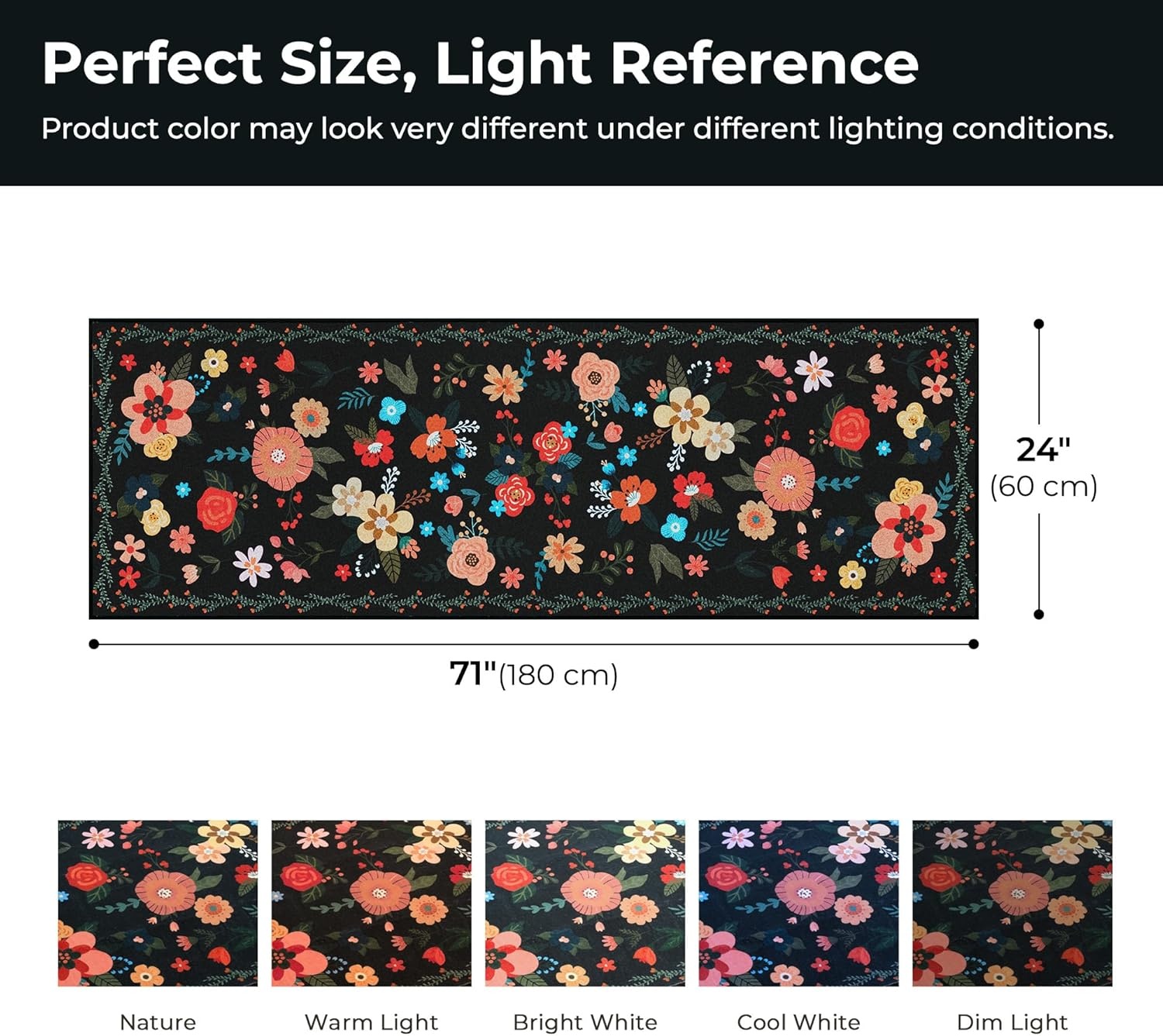 image:imageGRANNY SAYS Front Door Mat Indoor Entrance Indoor Doormat 28 x 4 Washable Mats Low Profile Stain Resistance Mat for Entryway NonSlip Long Doormat Black Boho FloralBlack Flowers