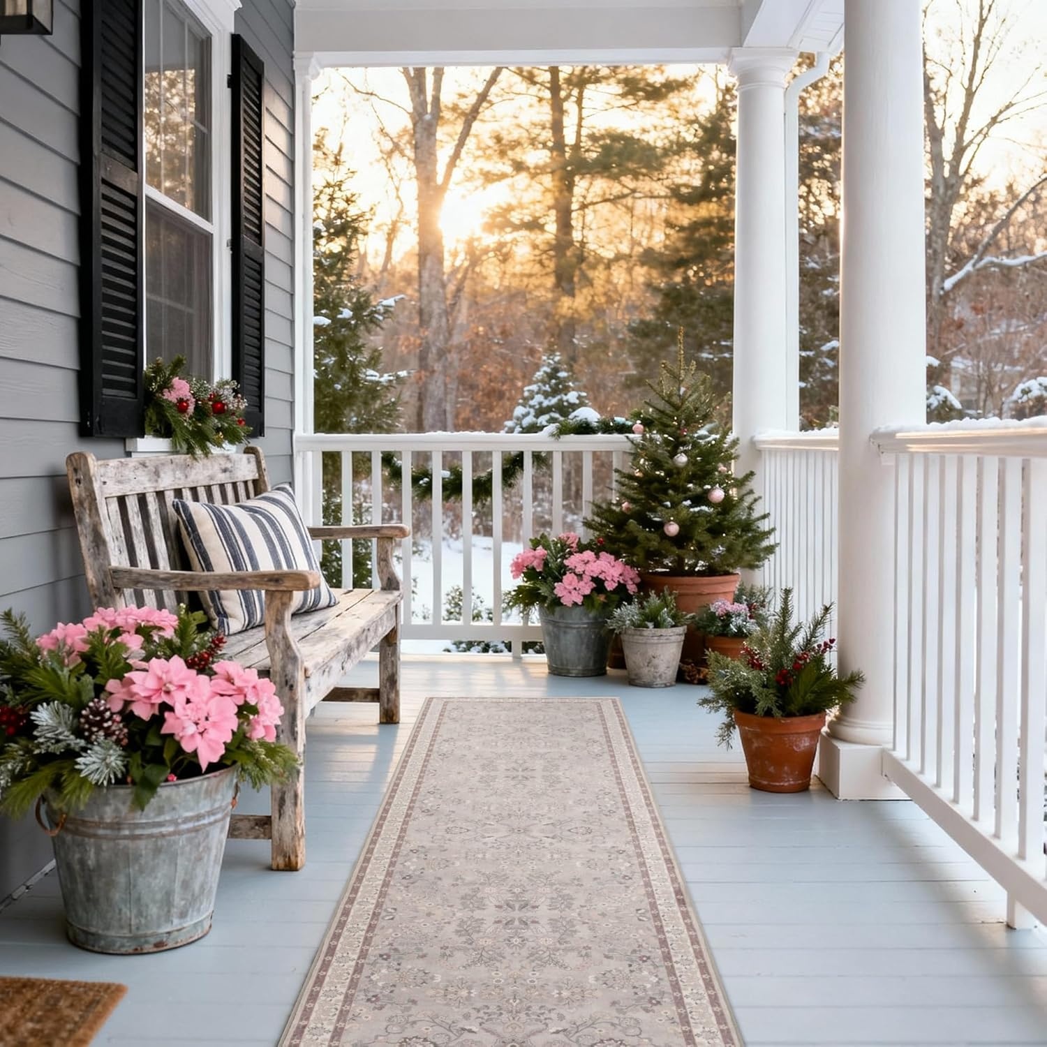 image:imageGRANNY SAYS Front Door Mat Indoor Entrance Indoor Doormat 28 x 4 Washable Mats Low Profile Stain Resistance Mat for Entryway NonSlip Long Doormat Black Boho FloralBrown Flowers