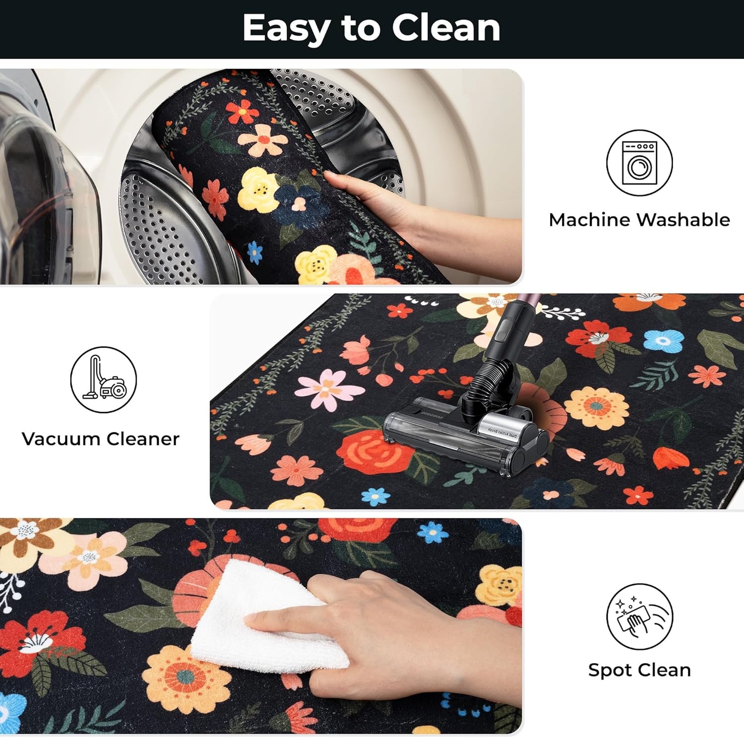 image:imageGRANNY SAYS Front Door Mat Indoor Entrance Indoor Doormat 28 x 4 Washable Mats Low Profile Stain Resistance Mat for Entryway NonSlip Long Doormat Black Boho FloralBlack Flowers