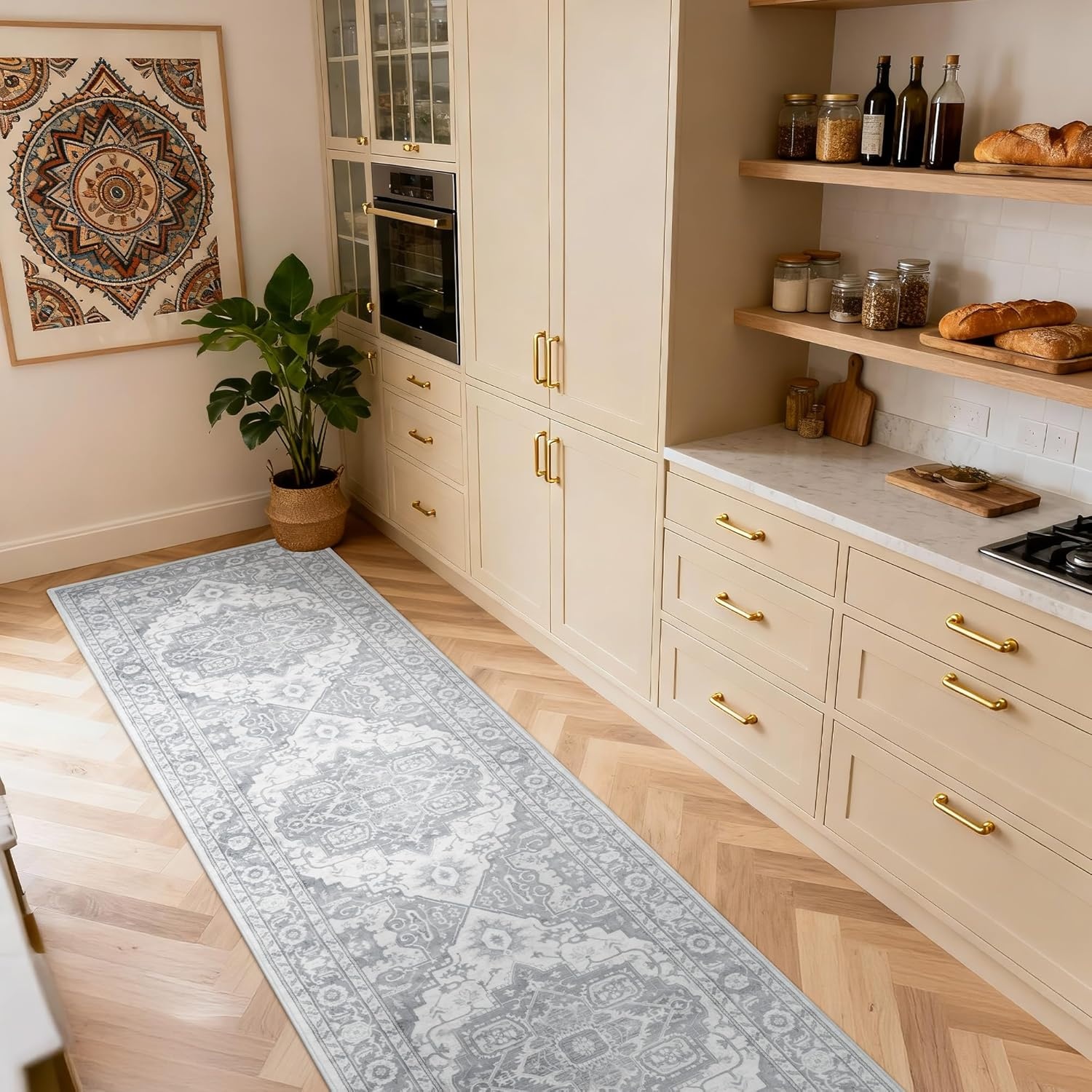image:imageGRANNY SAYS Front Door Mat Indoor Entrance Indoor Doormat 28 x 4 Washable Mats Low Profile Stain Resistance Mat for Entryway NonSlip Long Doormat Black Boho FloralSilver Gray