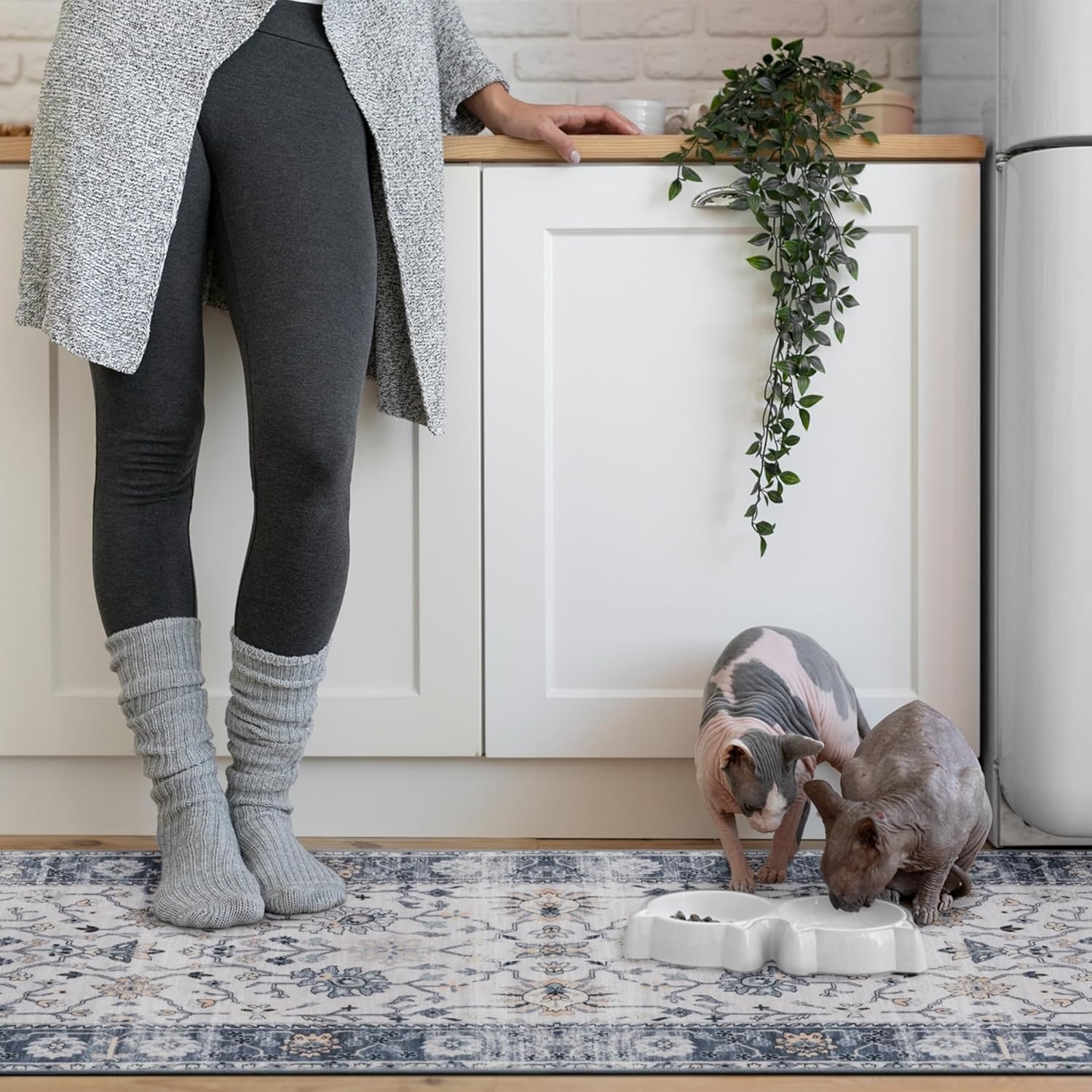 image:imageGRANNY SAYS Front Door Mat Indoor Entrance Indoor Doormat 28 x 4 Washable Mats Low Profile Stain Resistance Mat for Entryway NonSlip Long Doormat Black Boho FloralBlue