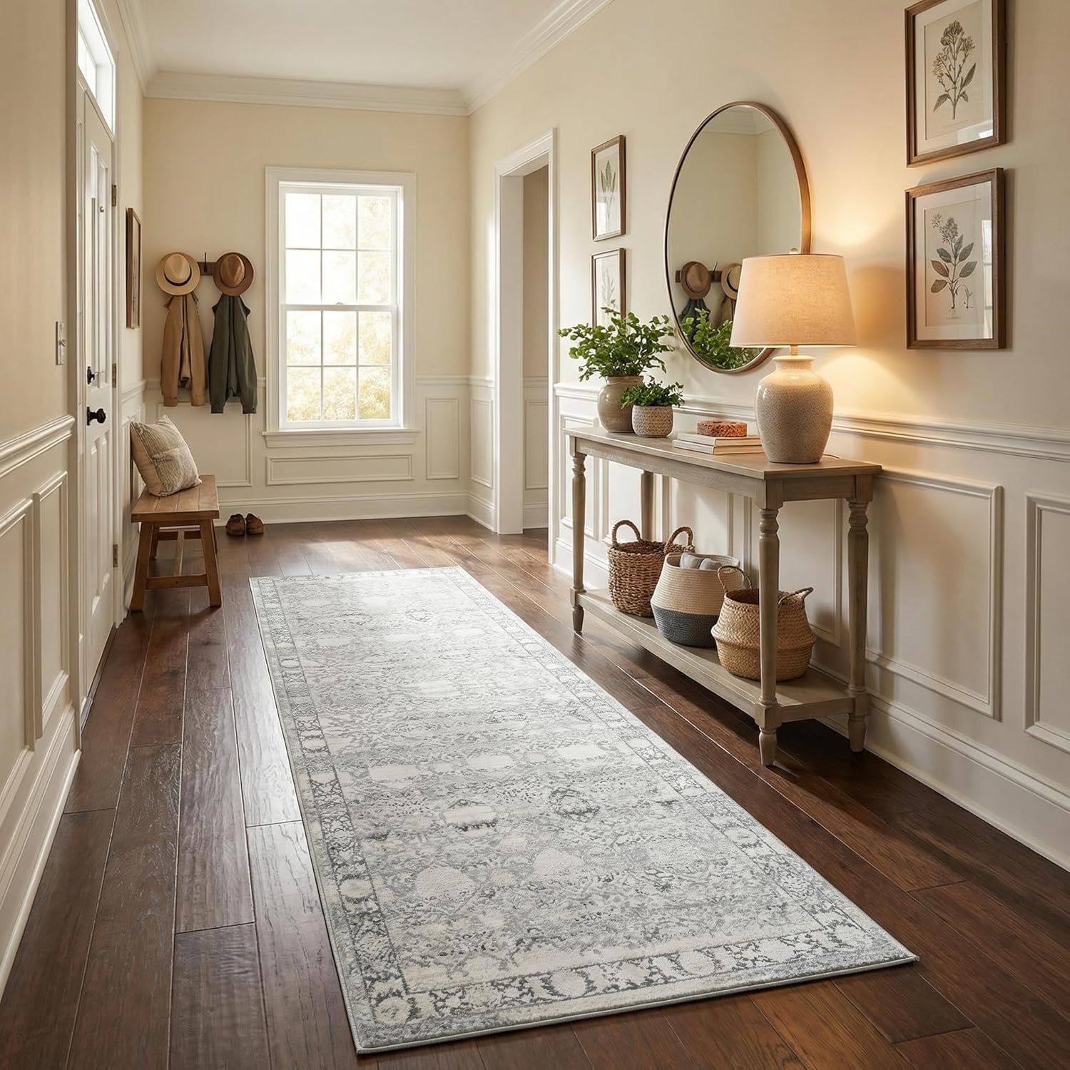 image:imageGRANNY SAYS Front Door Mat Indoor Entrance Indoor Doormat 28 x 4 Washable Mats Low Profile Stain Resistance Mat for Entryway NonSlip Long Doormat Black Boho FloralGrey