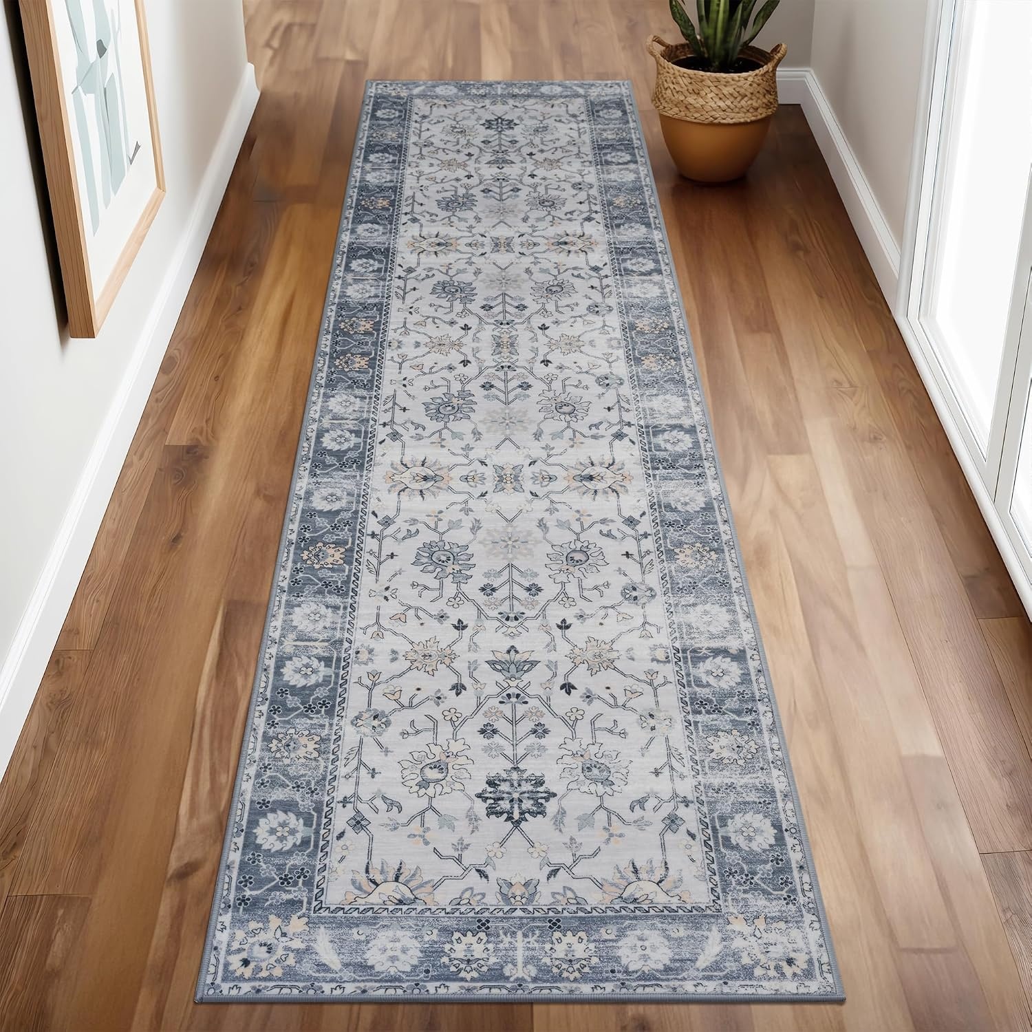 image:imageGRANNY SAYS Front Door Mat Indoor Entrance Indoor Doormat 28 x 4 Washable Mats Low Profile Stain Resistance Mat for Entryway NonSlip Long Doormat Black Boho FloralBlue
