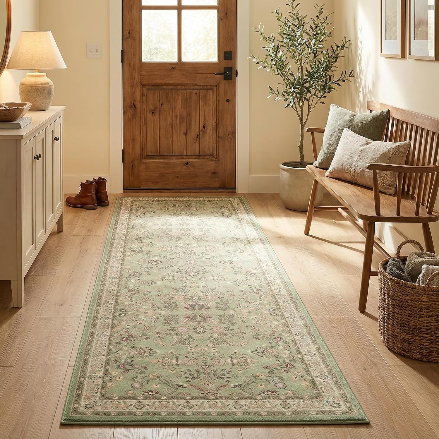 image:imageGRANNY SAYS Front Door Mat Indoor Entrance Indoor Doormat 28 x 4 Washable Mats Low Profile Stain Resistance Mat for Entryway NonSlip Long Doormat Black Boho FloralGreen