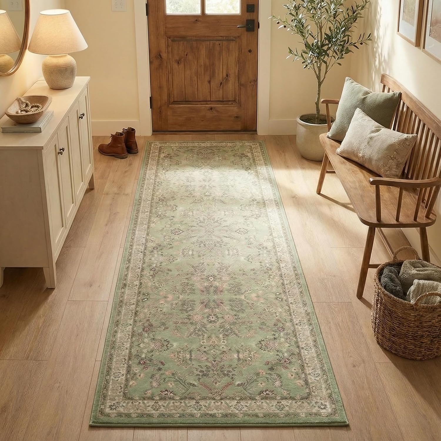 image:imageGRANNY SAYS Front Door Mat Indoor Entrance Indoor Doormat 28 x 4 Washable Mats Low Profile Stain Resistance Mat for Entryway NonSlip Long Doormat Black Boho FloralGreen