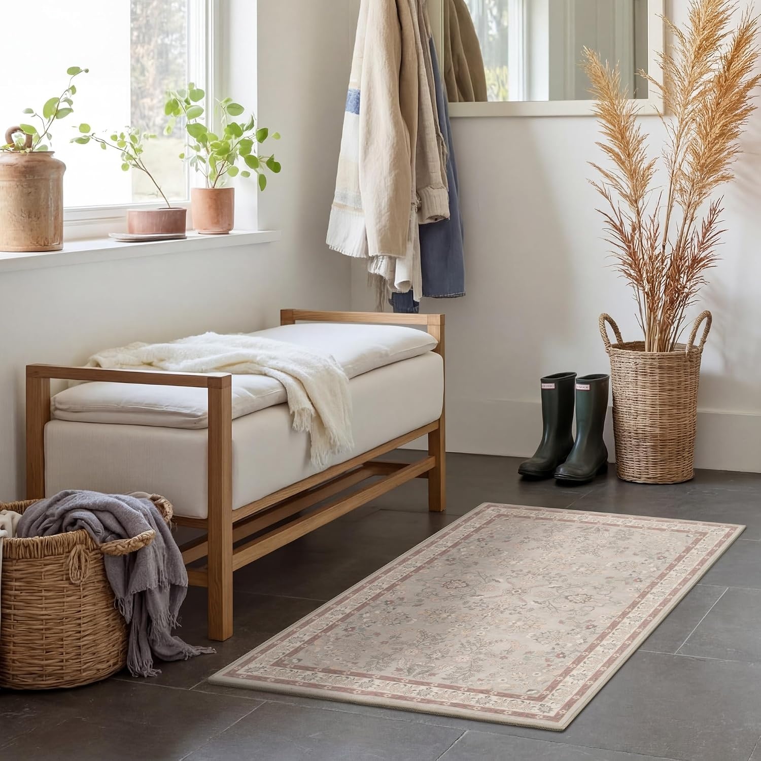 image:imageGRANNY SAYS Front Door Mat Indoor Entrance Indoor Doormat 28 x 4 Washable Mats Low Profile Stain Resistance Mat for Entryway NonSlip Long Doormat Black Boho FloralBrown Flowers