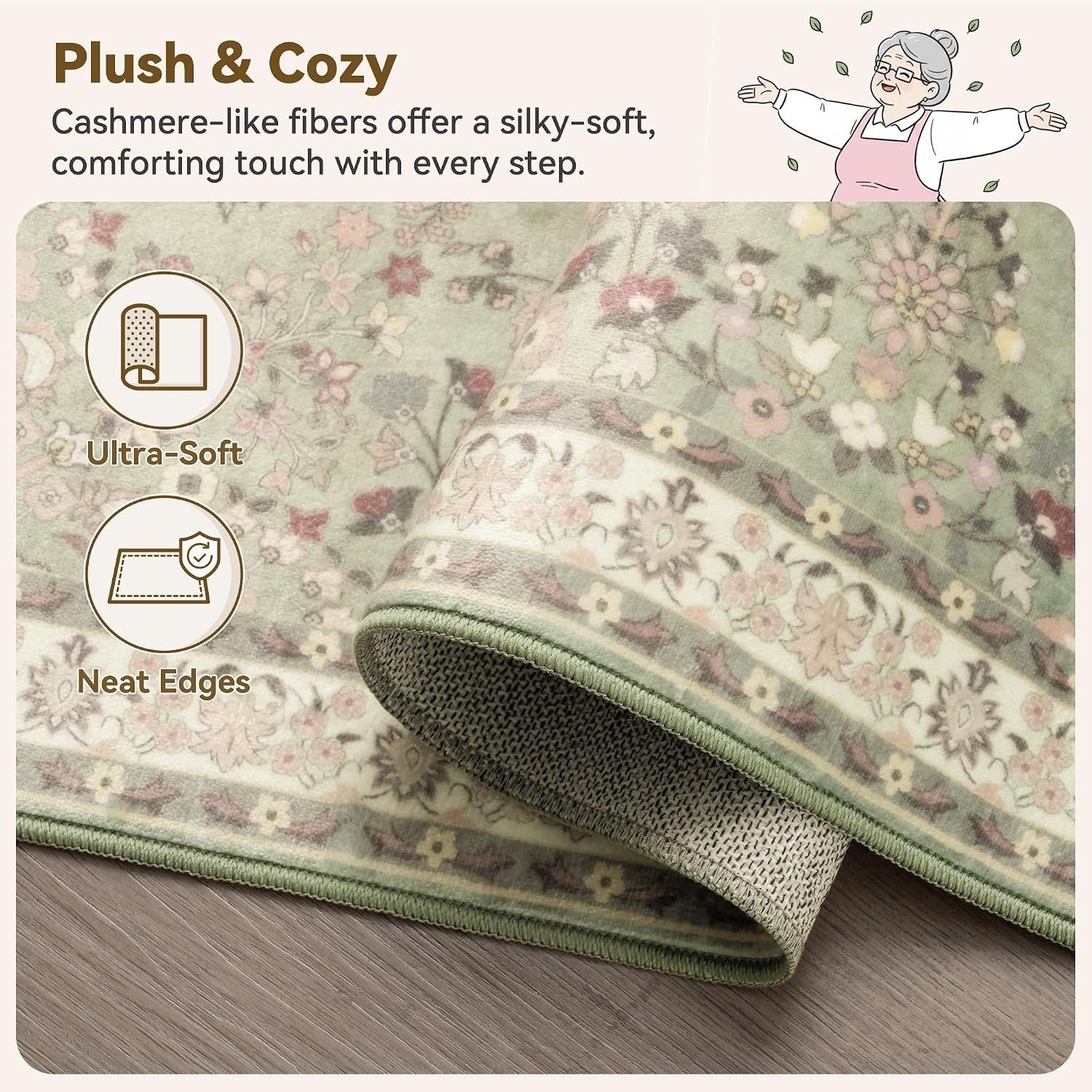 image:imageGRANNY SAYS Front Door Mat Indoor Entrance Indoor Doormat 28 x 4 Washable Mats Low Profile Stain Resistance Mat for Entryway NonSlip Long Doormat Black Boho FloralGreen