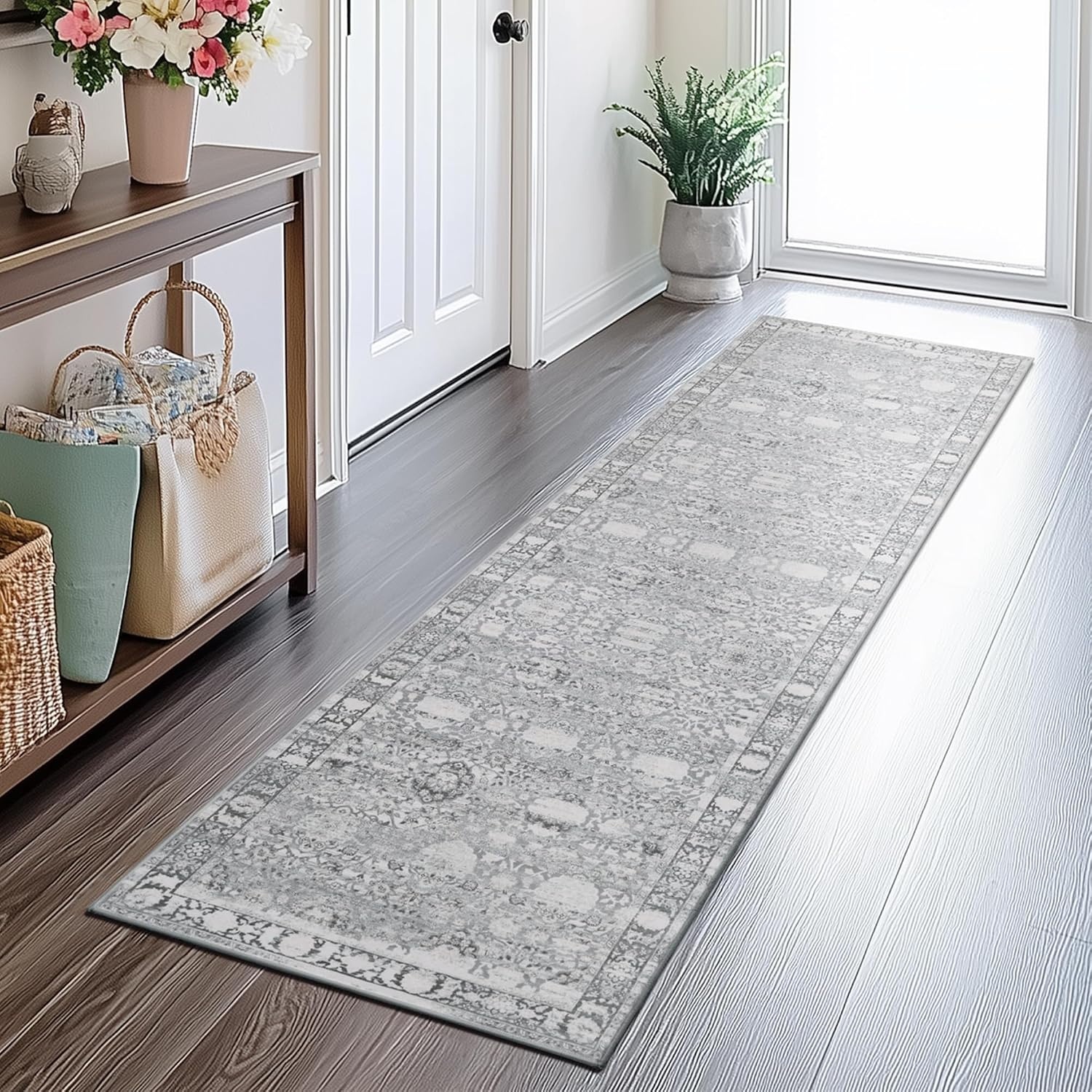 image:imageGRANNY SAYS Front Door Mat Indoor Entrance Indoor Doormat 28 x 4 Washable Mats Low Profile Stain Resistance Mat for Entryway NonSlip Long Doormat Black Boho FloralGrey