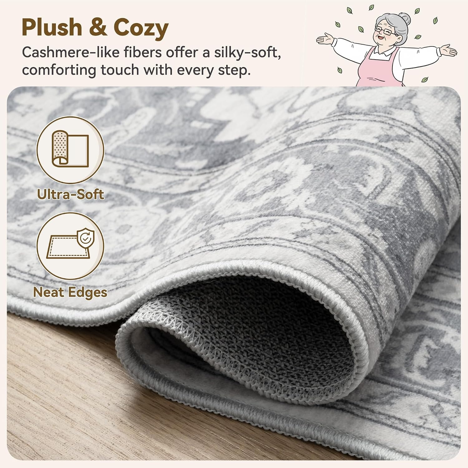 image:imageGRANNY SAYS Front Door Mat Indoor Entrance Indoor Doormat 28 x 4 Washable Mats Low Profile Stain Resistance Mat for Entryway NonSlip Long Doormat Black Boho FloralSilver Gray