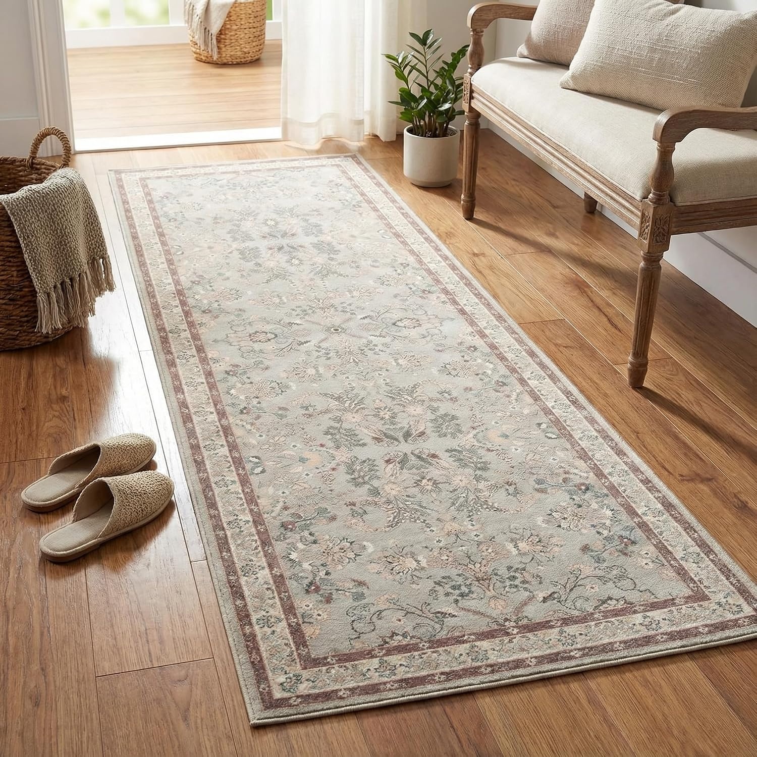 image:imageGRANNY SAYS Front Door Mat Indoor Entrance Indoor Doormat 28 x 4 Washable Mats Low Profile Stain Resistance Mat for Entryway NonSlip Long Doormat Black Boho FloralBrown Flowers