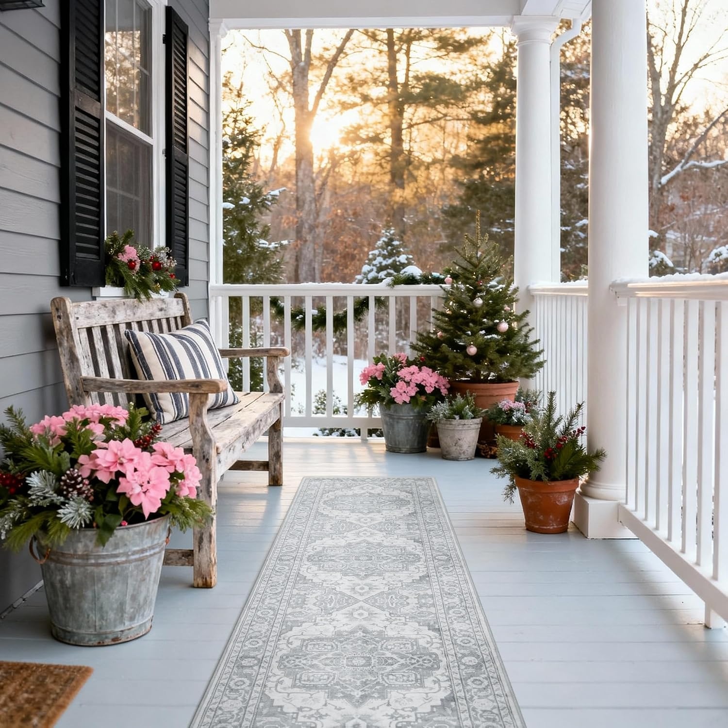 image:imageGRANNY SAYS Front Door Mat Indoor Entrance Indoor Doormat 28 x 4 Washable Mats Low Profile Stain Resistance Mat for Entryway NonSlip Long Doormat Black Boho FloralSilver Gray