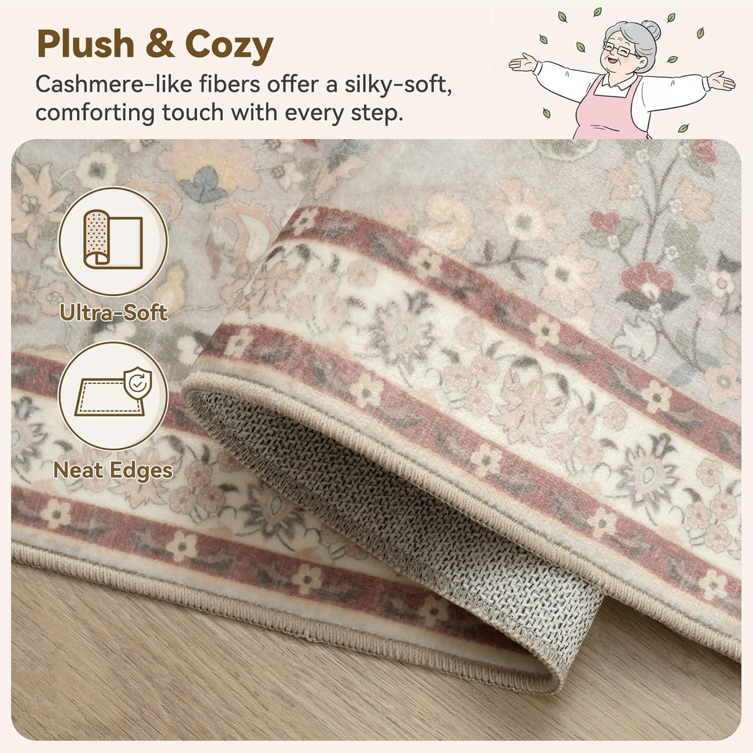 image:imageGRANNY SAYS Front Door Mat Indoor Entrance Indoor Doormat 28 x 4 Washable Mats Low Profile Stain Resistance Mat for Entryway NonSlip Long Doormat Black Boho FloralBrown Flowers